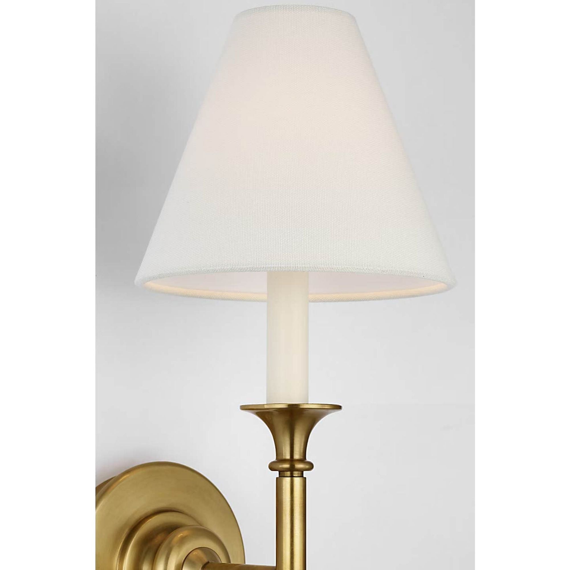 Thomas O'Brien Piaf Large Tail Sconce in Hand-Rubbed Antique Brass with Linen Shade W6.5" x H24.75" x E8.25"