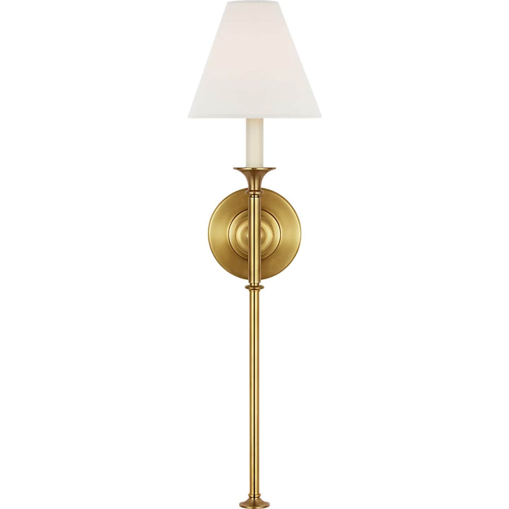 Thomas O'Brien Piaf Large Tail Sconce in Hand-Rubbed Antique Brass with Linen Shade W6.5" x H24.75" x E8.25"