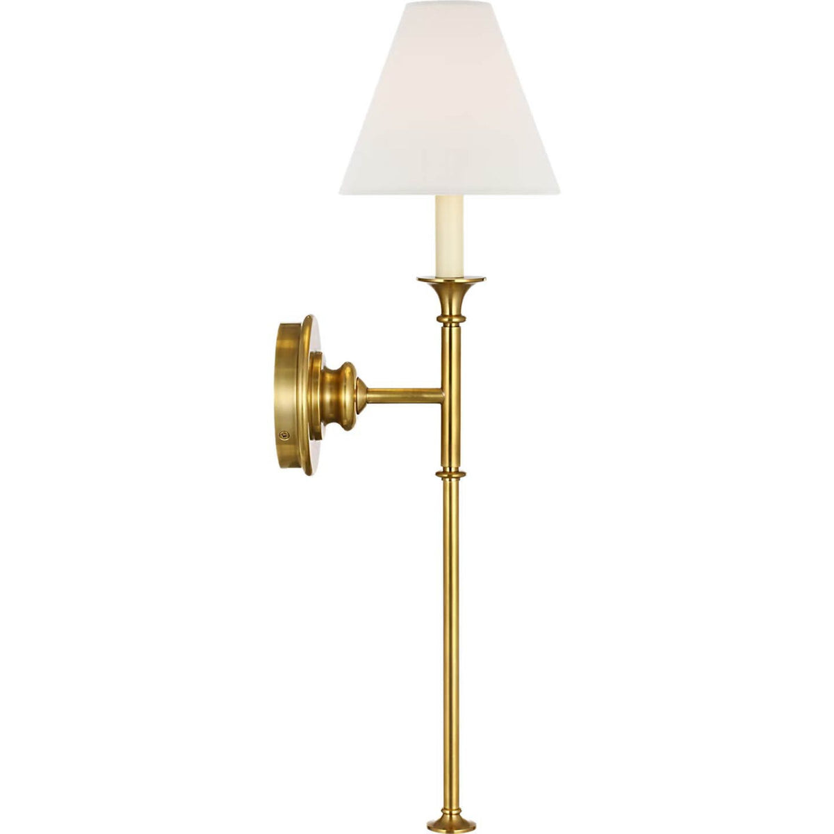 Thomas O'Brien Piaf Large Tail Sconce in Hand-Rubbed Antique Brass with Linen Shade W6.5" x H24.75" x E8.25"