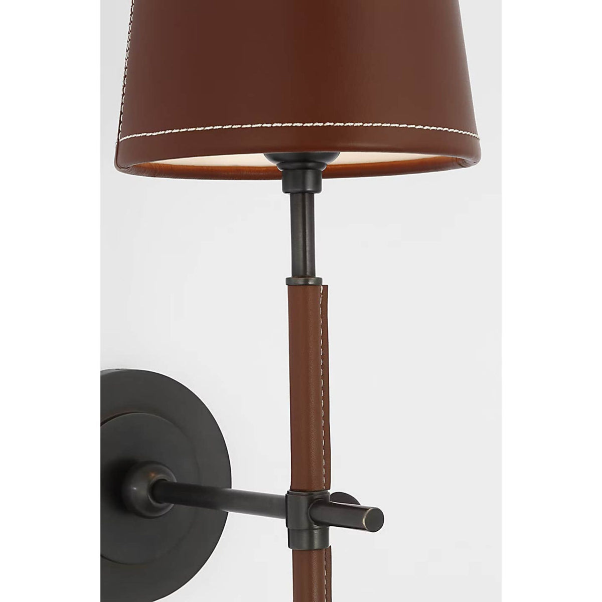 Thomas O'Brien Bryant Wrapped Sconce in Bronze and Saddle Leather with Saddle Leather Shade W5.5" x H14.5" x E8.75"