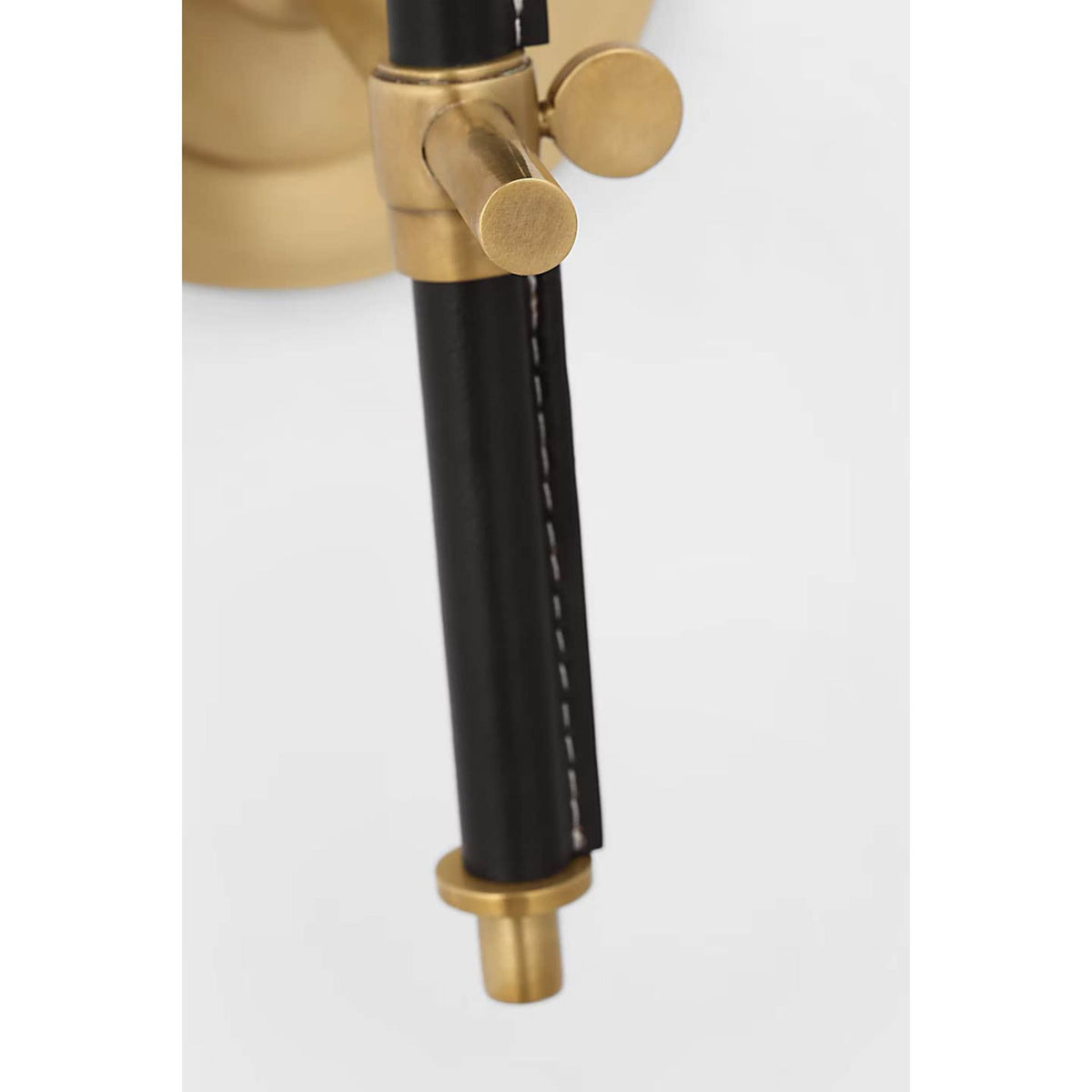 Thomas O'Brien Bryant Wrapped Sconce in Hand-Rubbed Antique Brass and Chocolate Leather with Chocolate Leather Shade W5.5" x H14.5" x E8.75"