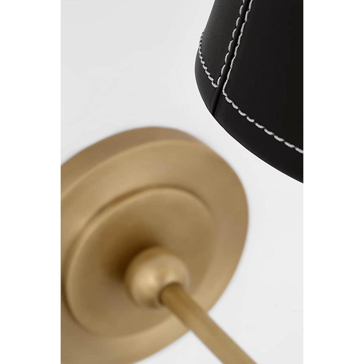 Thomas O'Brien Bryant Wrapped Sconce in Hand-Rubbed Antique Brass and Chocolate Leather with Chocolate Leather Shade W5.5" x H14.5" x E8.75"