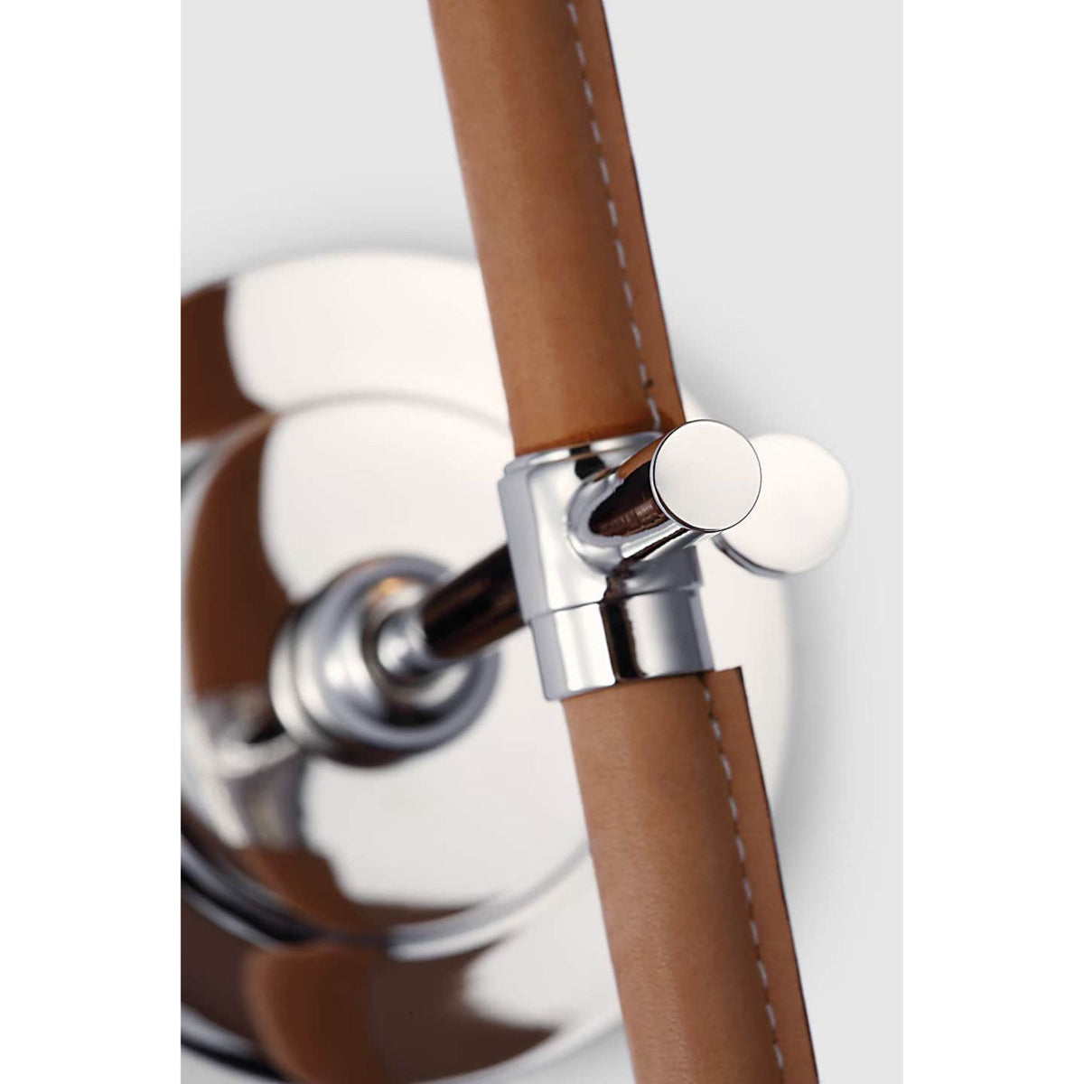Thomas O'Brien Bryant Wrapped Sconce in Polished Nickel and Natural Leather with Linen Shade W5.5" x H14.5" x E8.75"