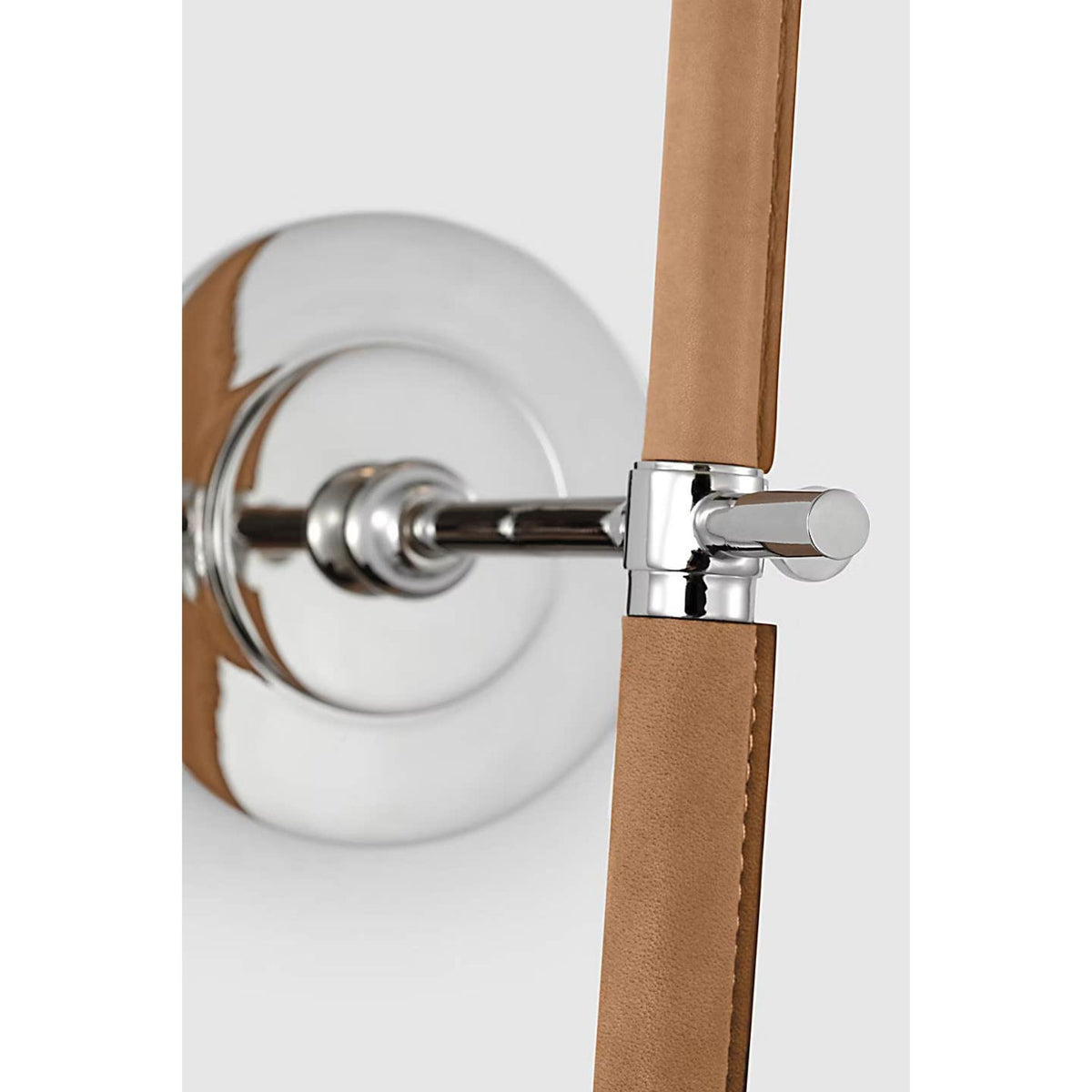 Thomas O'Brien Bryant Large Wrapped Tail Sconce in Polished Nickel and Natural Leather with Linen Shade W6.5" x H26" x E9.25"