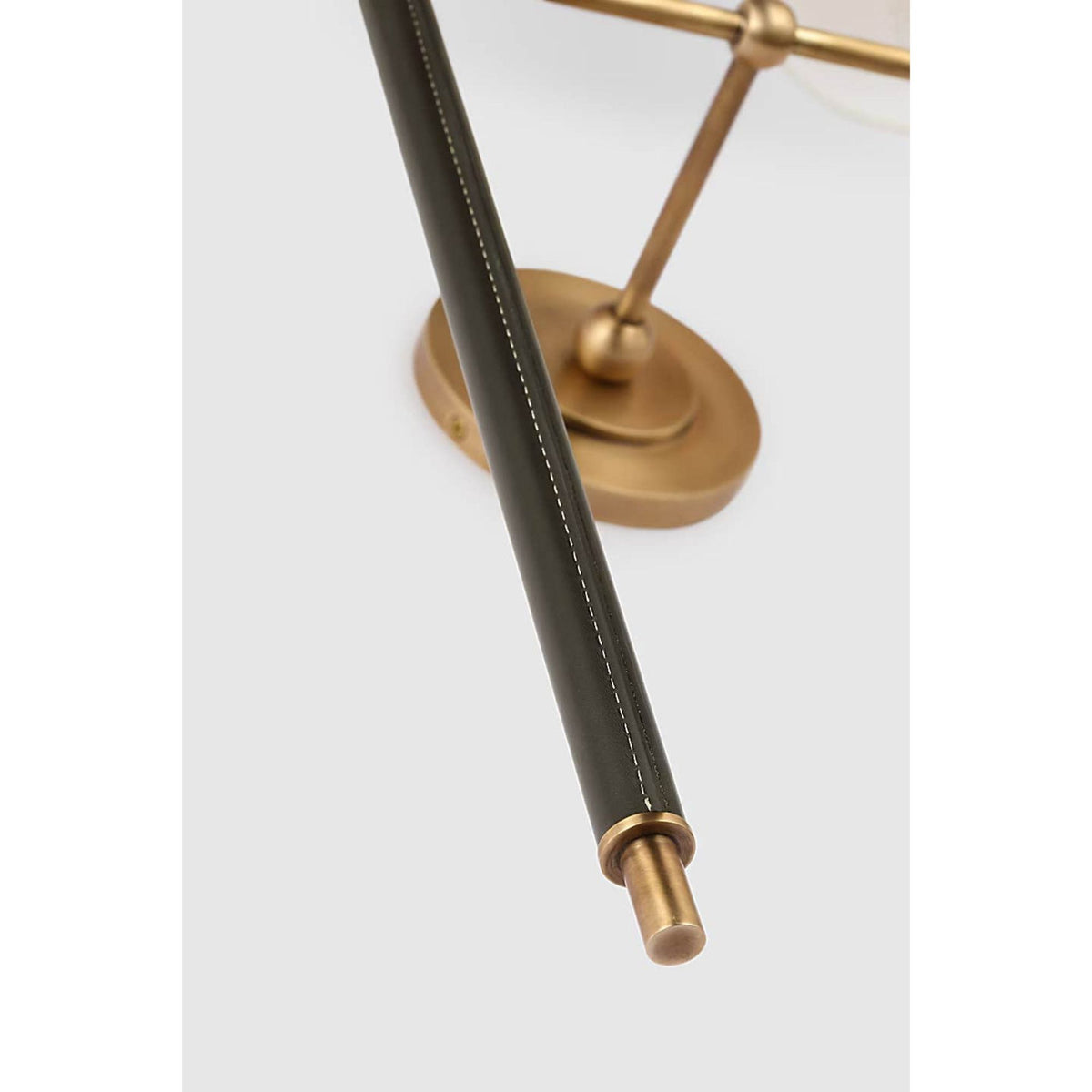 Thomas O'Brien Bryant Large Wrapped Double Tail Sconce in Hand-Rubbed Antique Brass and Chocolate Leather with Linen Shades W16" x H26" x E9.25"