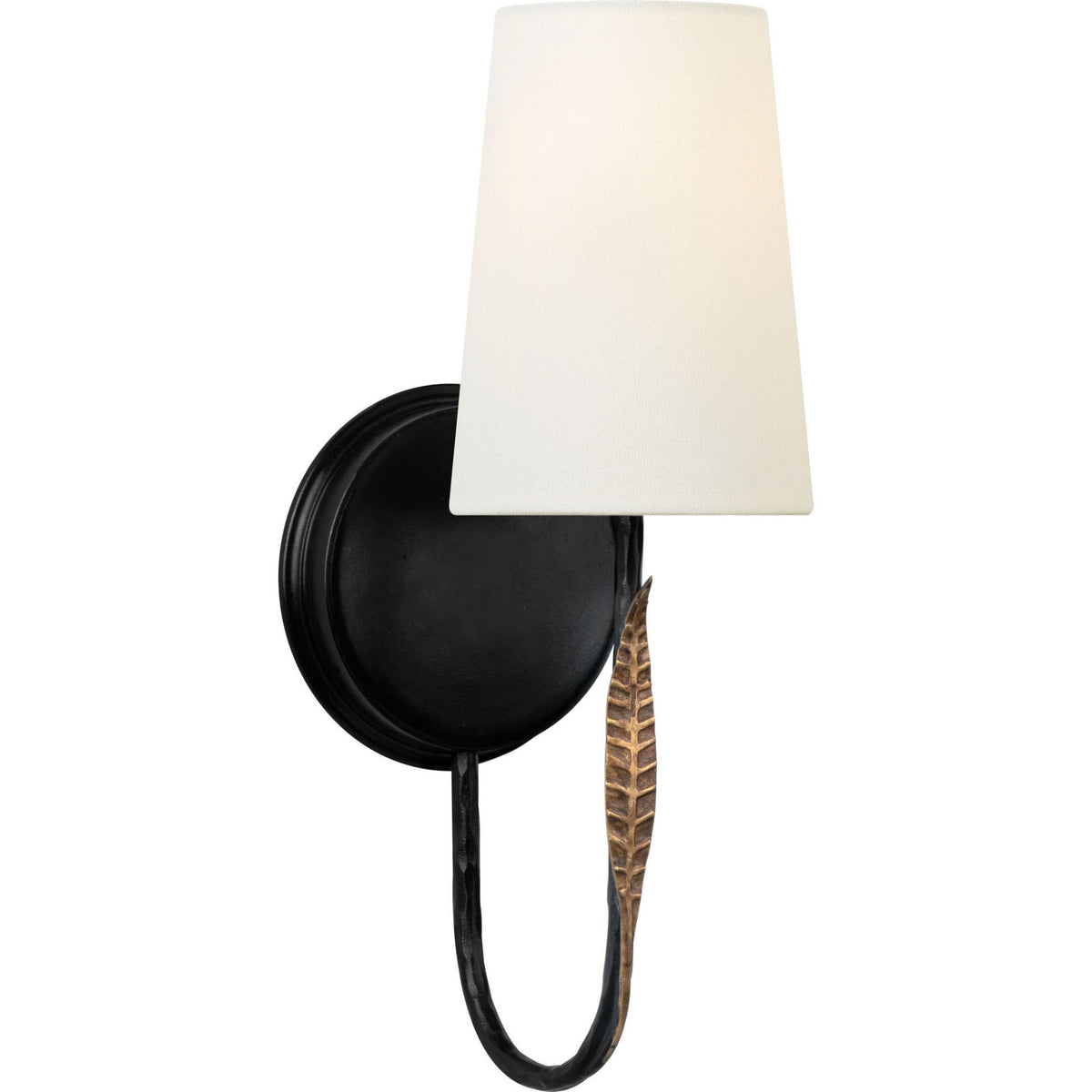 Thomas O'Brien Kairos 14" Single Sconce in Aged Iron and Roman Bronze with Linen Shade W5.25" x H14.25" x E6.75"