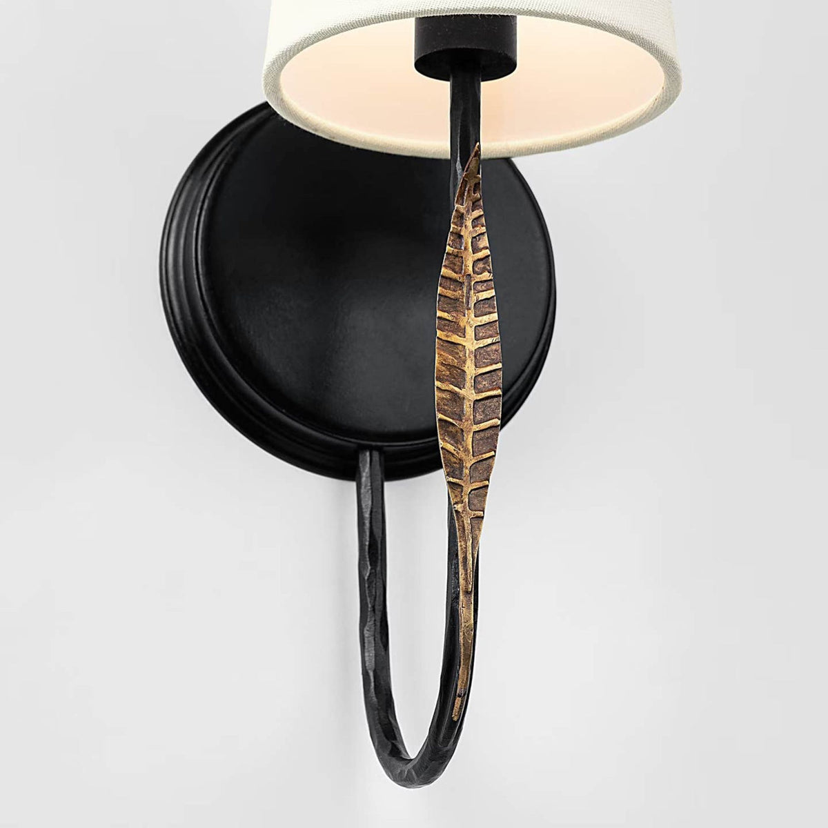 Thomas O'Brien Kairos 14" Single Sconce in Aged Iron and Roman Bronze with Linen Shade W5.25" x H14.25" x E6.75"
