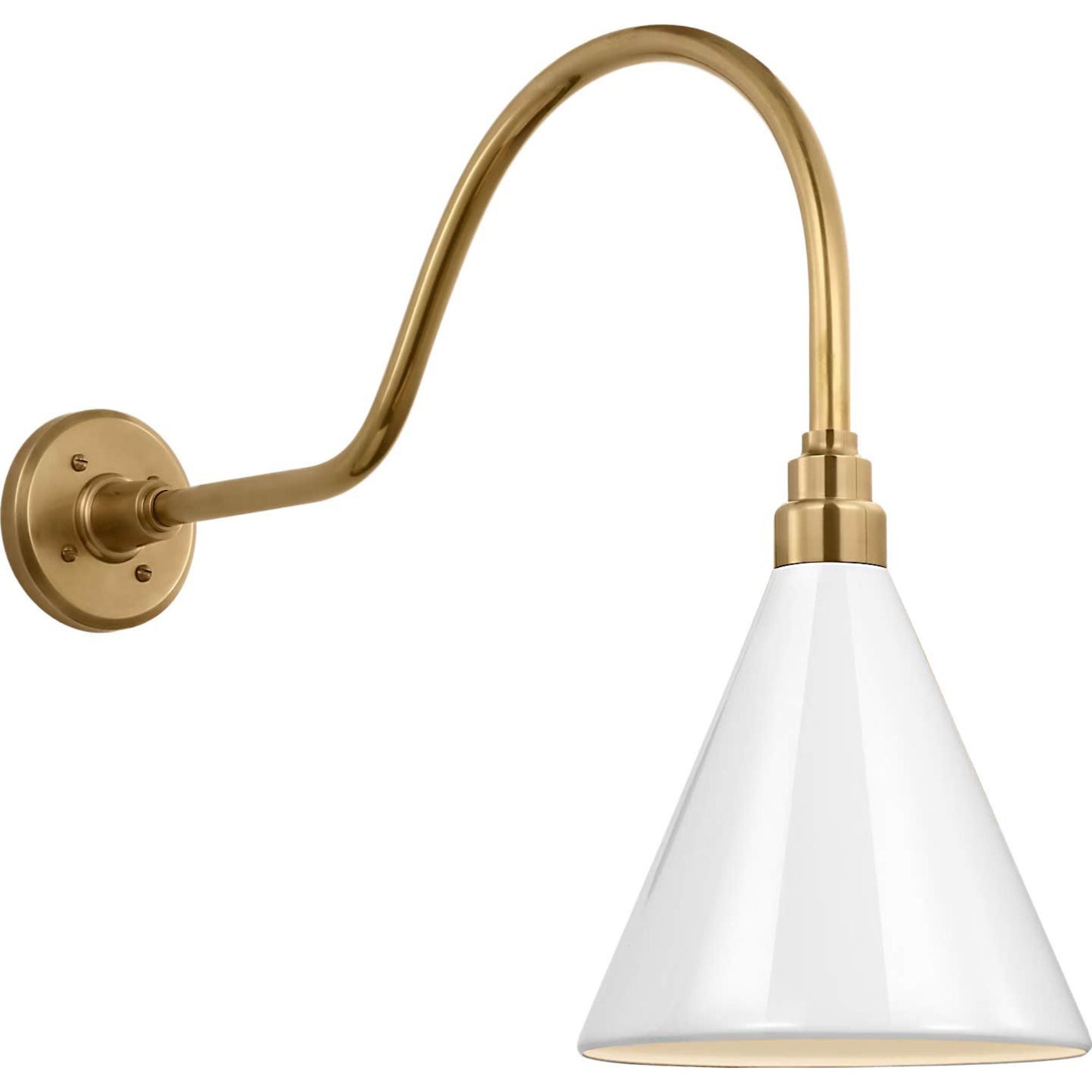 Thomas O'Brien Academy 23" Flynn Barn Light in Hand-Rubbed Antique Brass with 9" White Conical Savannah Shade W9" x H19.25" x E27"