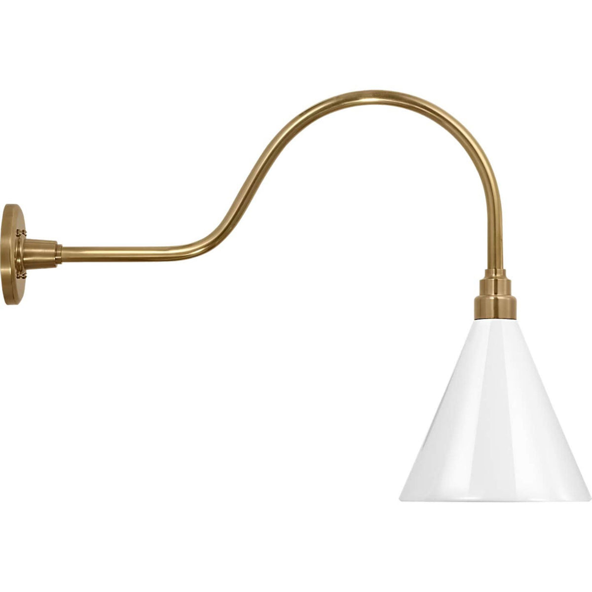 Thomas O'Brien Academy 23" Flynn Barn Light in Hand-Rubbed Antique Brass with 9" White Conical Savannah Shade W9" x H19.25" x E27"