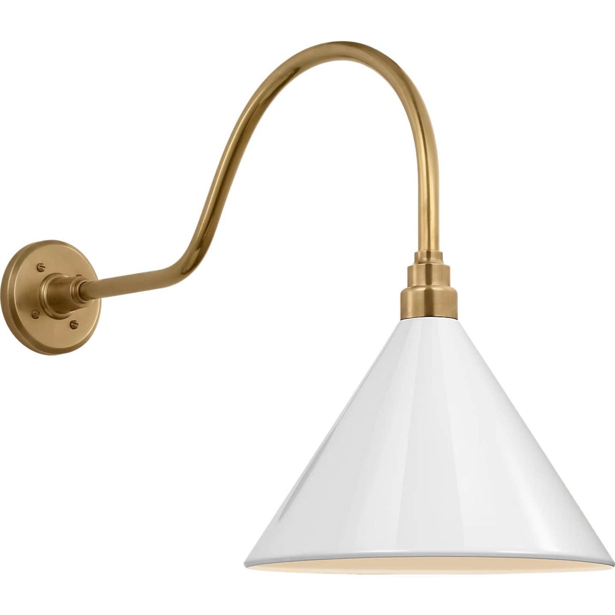 Thomas O'Brien Academy 23" Flynn Barn Light in Hand-Rubbed Antique Brass with 12.5" White Conical Savannah Shade W12.5" x H19.25" x E28.75"