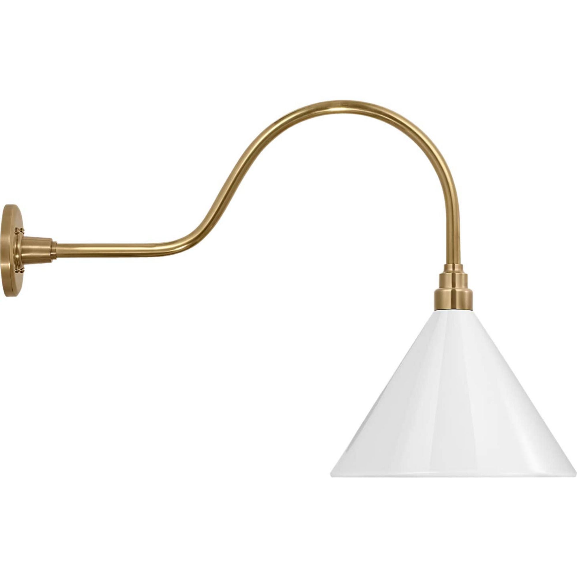 Thomas O'Brien Academy 23" Flynn Barn Light in Hand-Rubbed Antique Brass with 12.5" White Conical Savannah Shade W12.5" x H19.25" x E28.75"