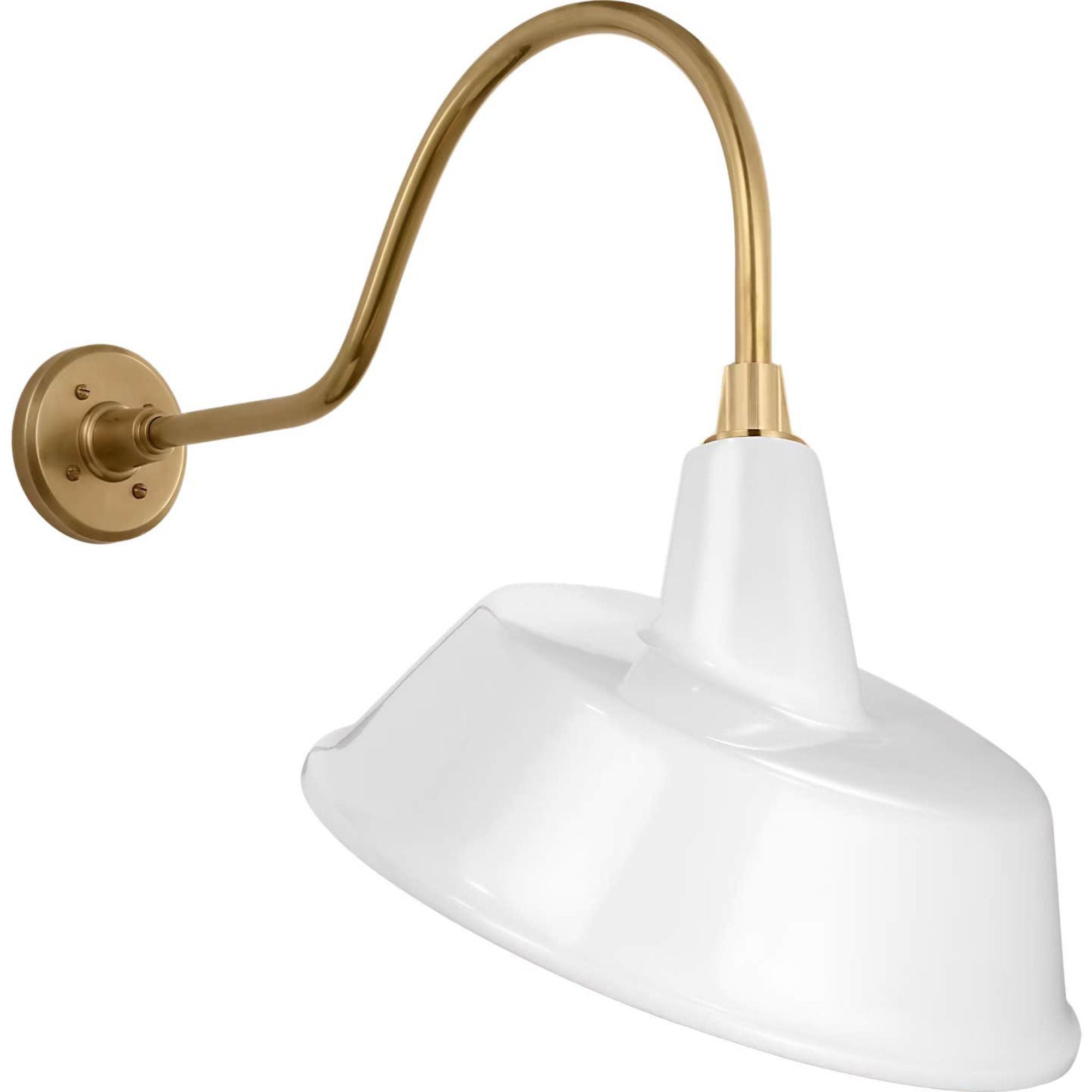 Thomas O'Brien Academy 23" Flynn Barn Light in Hand-Rubbed Antique Brass with 16" White Tilted Bowers Shade W16" x H23" x E27.75"