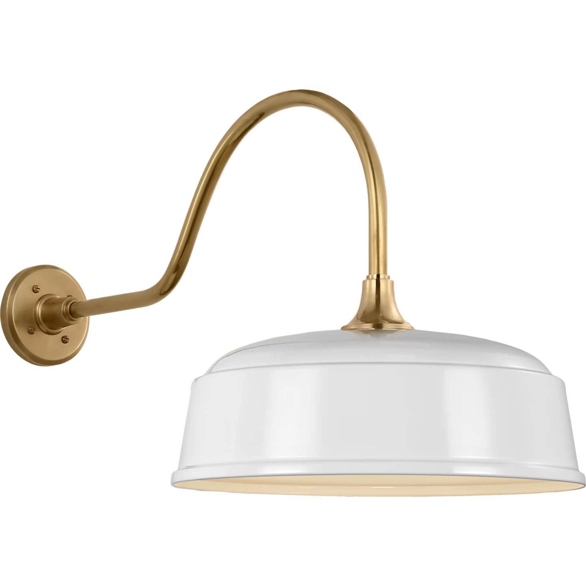 Thomas O'Brien Academy 23" Flynn Barn Light in Hand-Rubbed Antique Brass with 16" White Rockhouse Shade W16" x H16.5" x E30.5"