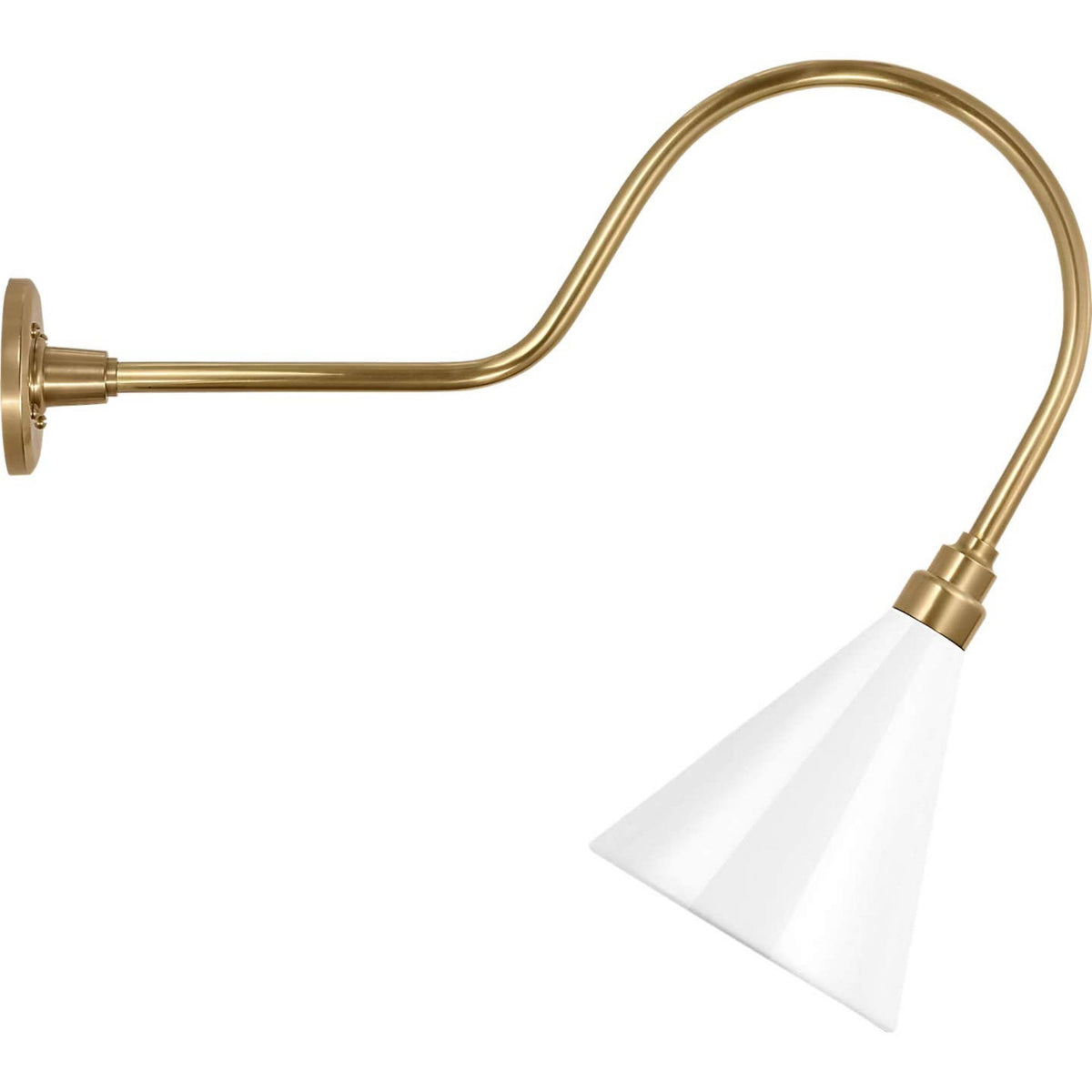 Thomas O'Brien Academy 26" Angled Flynn Barn Light in Hand-Rubbed Antique Brass with 9" White Conical Savannah Shade W9" x H23.25" x E26"