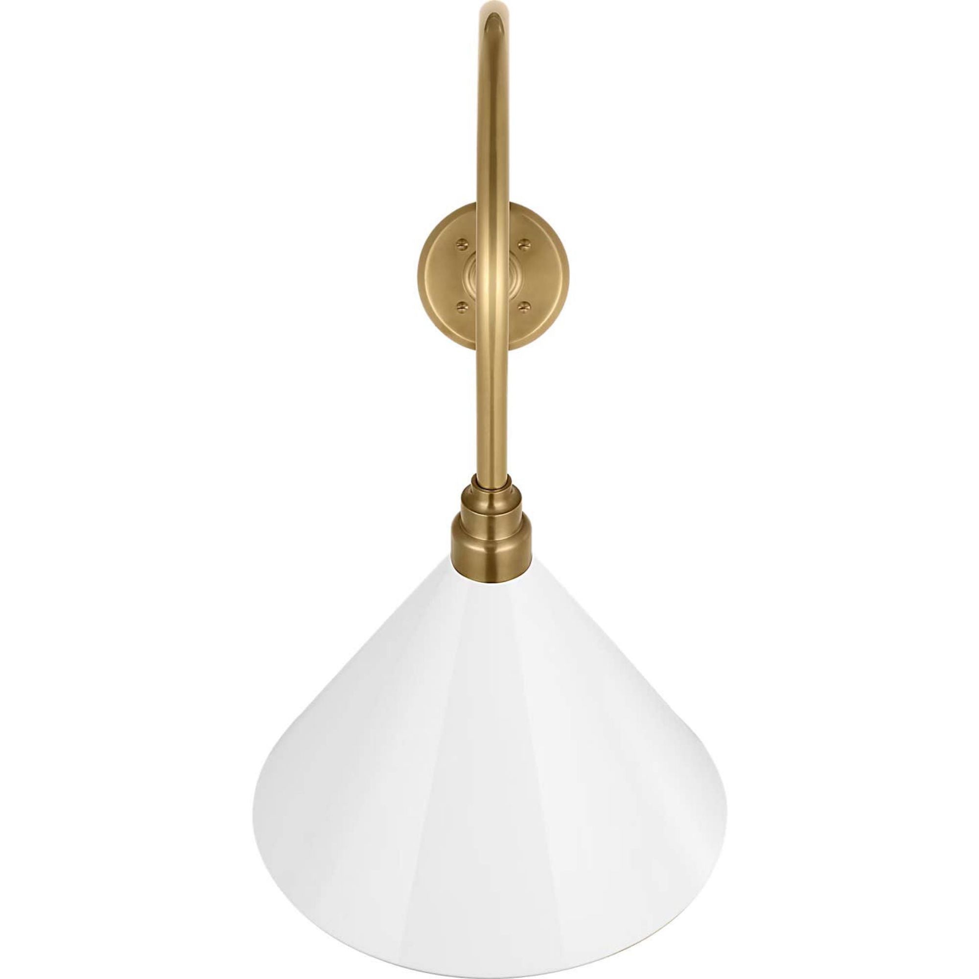 Thomas O'Brien Academy 26" Angled Flynn Barn Light in Hand-Rubbed Antique Brass with 12.5" White Conical Savannah Shade W12.5" x H24.25" x E26"