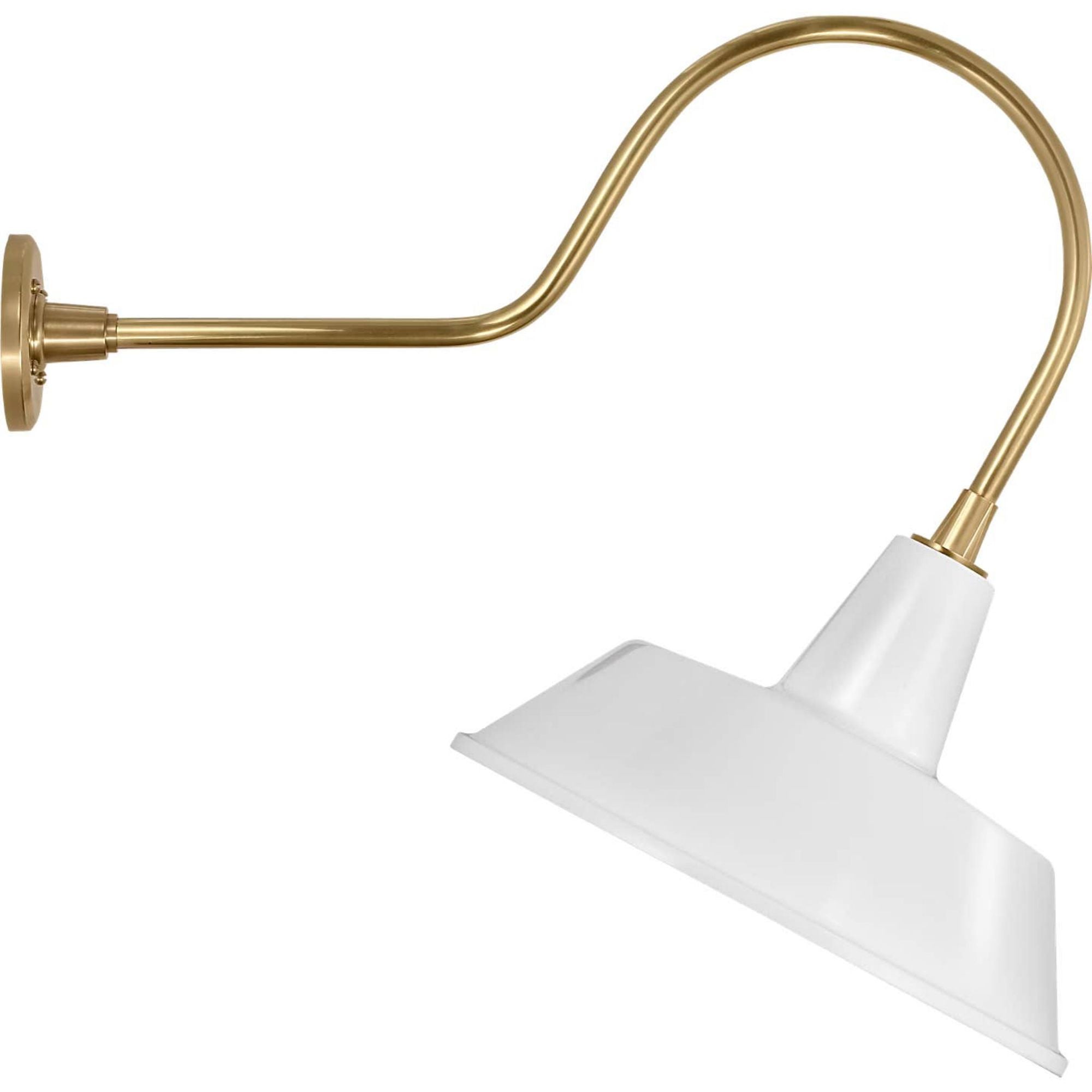 Thomas O'Brien Academy 26" Angled Flynn Barn Light in Hand-Rubbed Antique Brass with 16" White Bowers Shade W16" x H25" x E26"