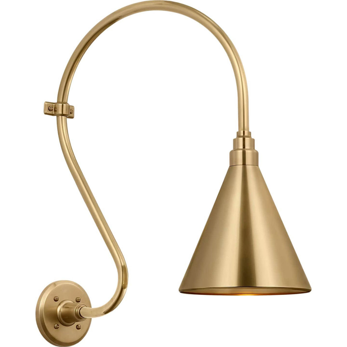 Thomas O'Brien Academy 15" Larrabee Barn Light in Hand-Rubbed Antique Brass with 9" Conical Savannah Shade W9" x H24" x E19.25"