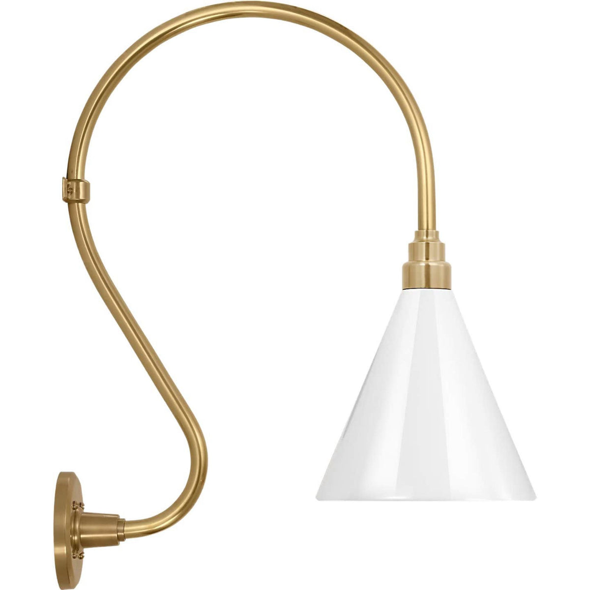 Thomas O'Brien Academy 15" Larrabee Barn Light in Hand-Rubbed Antique Brass with 9" White Conical Savannah Shade W9" x H24" x E19.25"