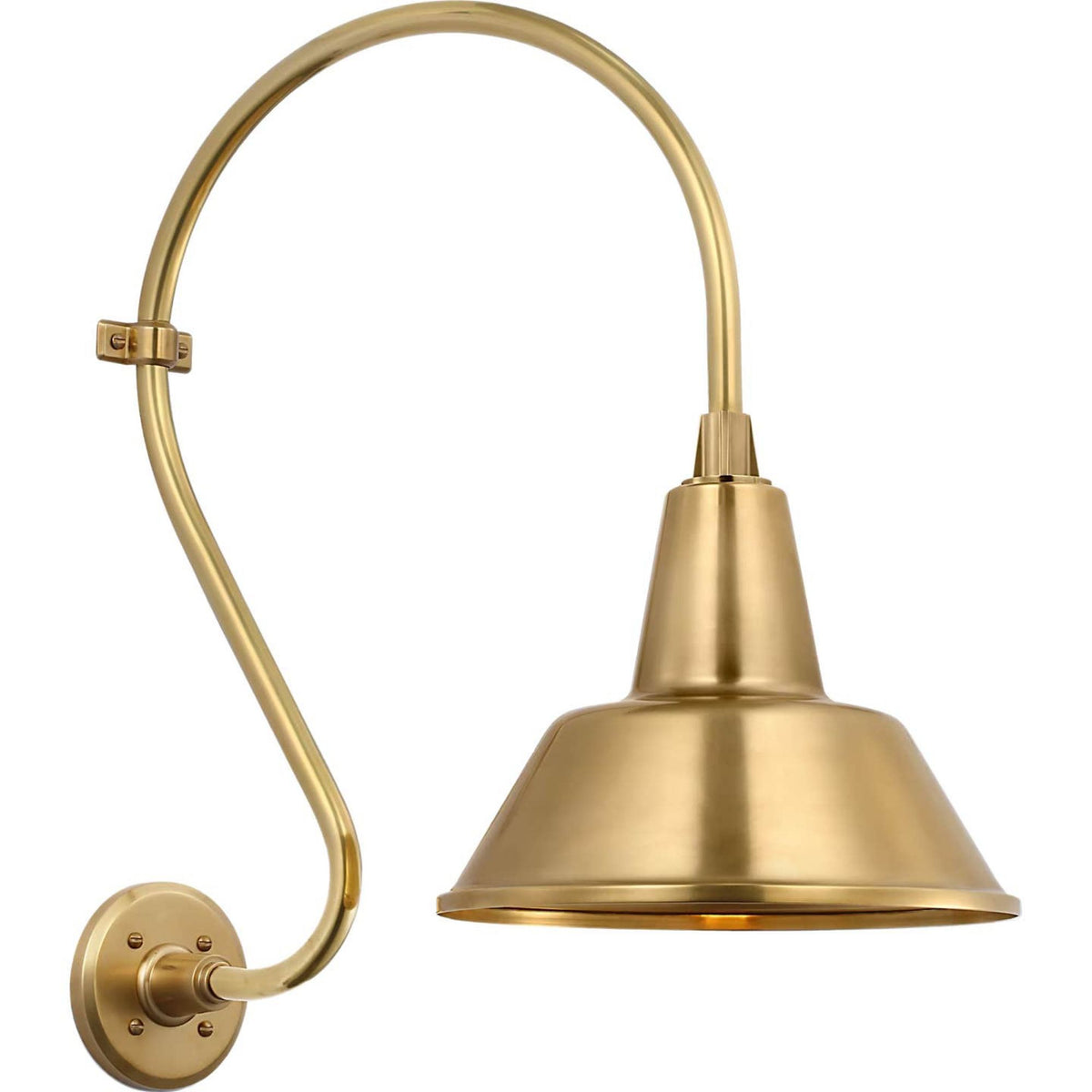 Thomas O'Brien Academy 15" Larrabee Barn Light in Hand-Rubbed Antique Brass with 12.5" Bowers Shade W12.5" x H24" x E21"