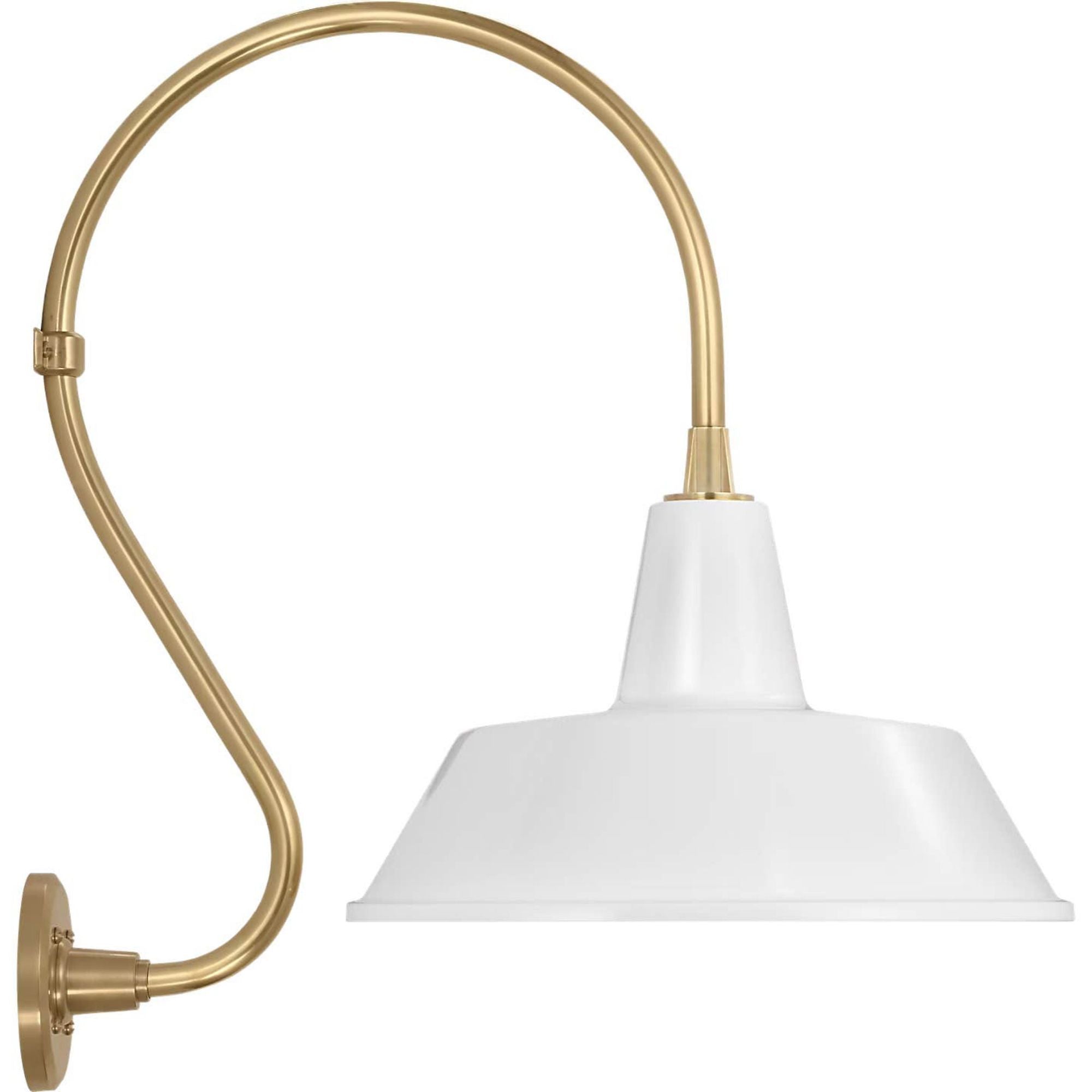 Thomas O'Brien Academy 15" Larrabee Barn Light in Hand-Rubbed Antique Brass with 16" White Bowers Shade W16" x H24" x E22.75"