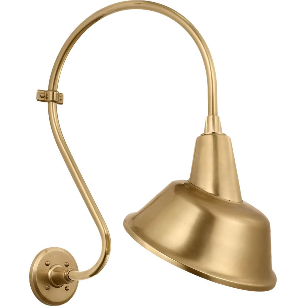 Thomas O'Brien Academy 15" Larrabee Barn Light in Hand-Rubbed Antique Brass with 12.5" Tilted Bowers Shade W12.5" x H24" x E18.25"