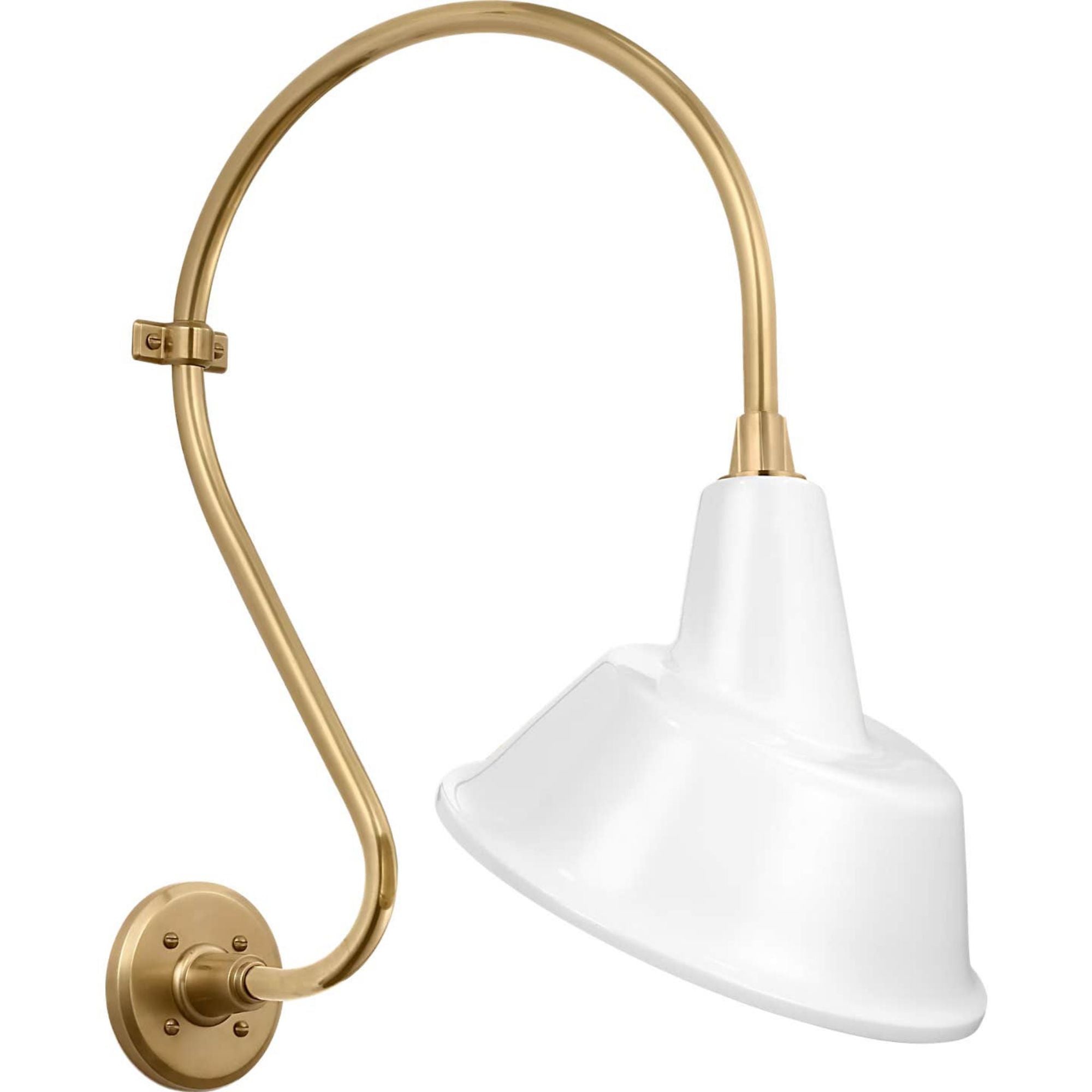 Thomas O'Brien Academy 15" Larrabee Barn Light in Hand-Rubbed Antique Brass with 12.5" White Tilted Bowers Shade W12.5" x H24" x E18.25"