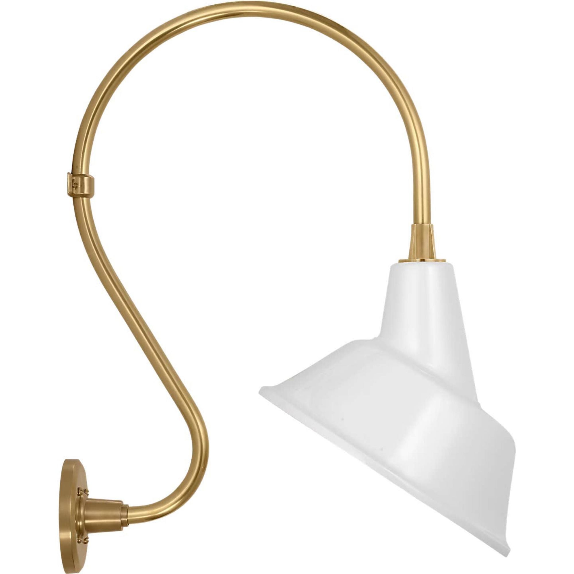 Thomas O'Brien Academy 15" Larrabee Barn Light in Hand-Rubbed Antique Brass with 12.5" White Tilted Bowers Shade W12.5" x H24" x E18.25"