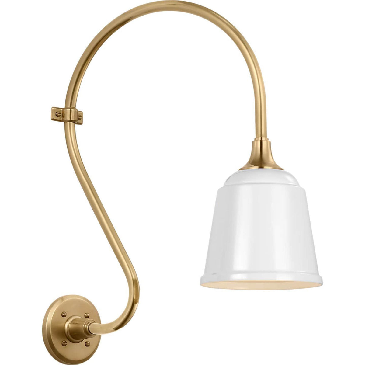 Thomas O'Brien Academy 15" Larrabee Barn Light in Hand-Rubbed Antique Brass with 8" White Rockhouse Shade W8" x H24" x E18.5"