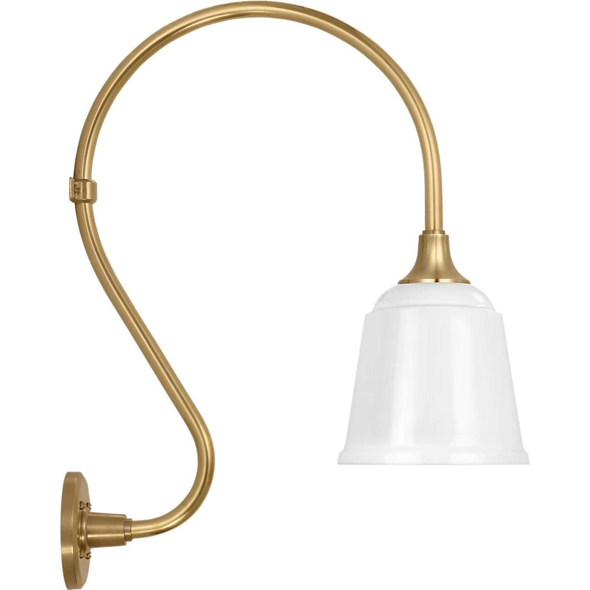 Thomas O'Brien Academy 15" Larrabee Barn Light in Hand-Rubbed Antique Brass with 8" White Rockhouse Shade W8" x H24" x E18.5"