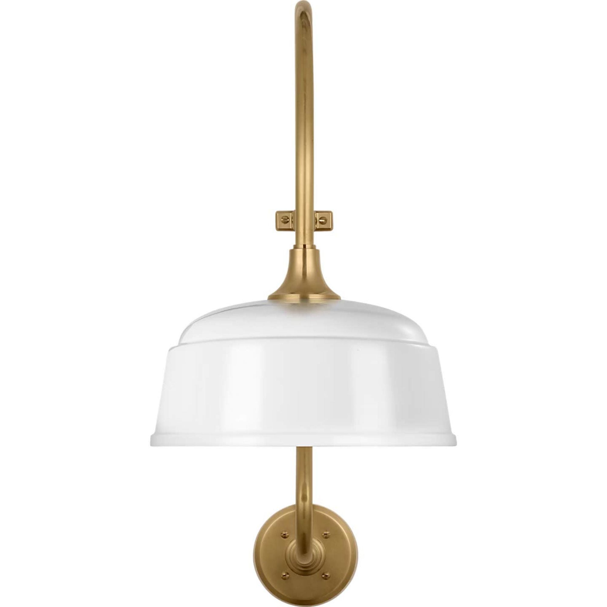 Thomas O'Brien Academy 15" Larrabee Barn Light in Hand-Rubbed Antique Brass with 12.5" White Rockhouse Shade W12.5" x H24" x E21"