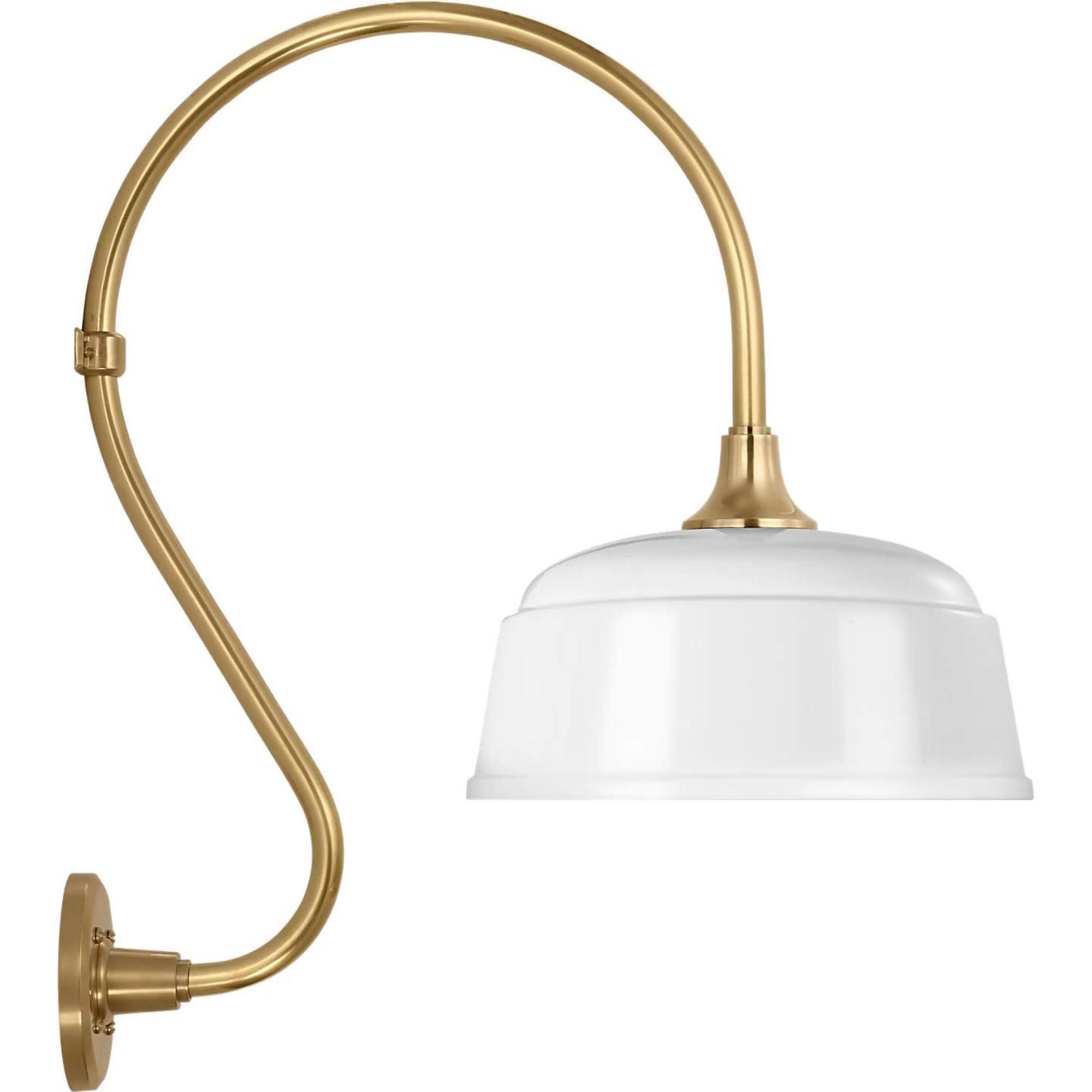 Thomas O'Brien Academy 15" Larrabee Barn Light in Hand-Rubbed Antique Brass with 12.5" White Rockhouse Shade W12.5" x H24" x E21"