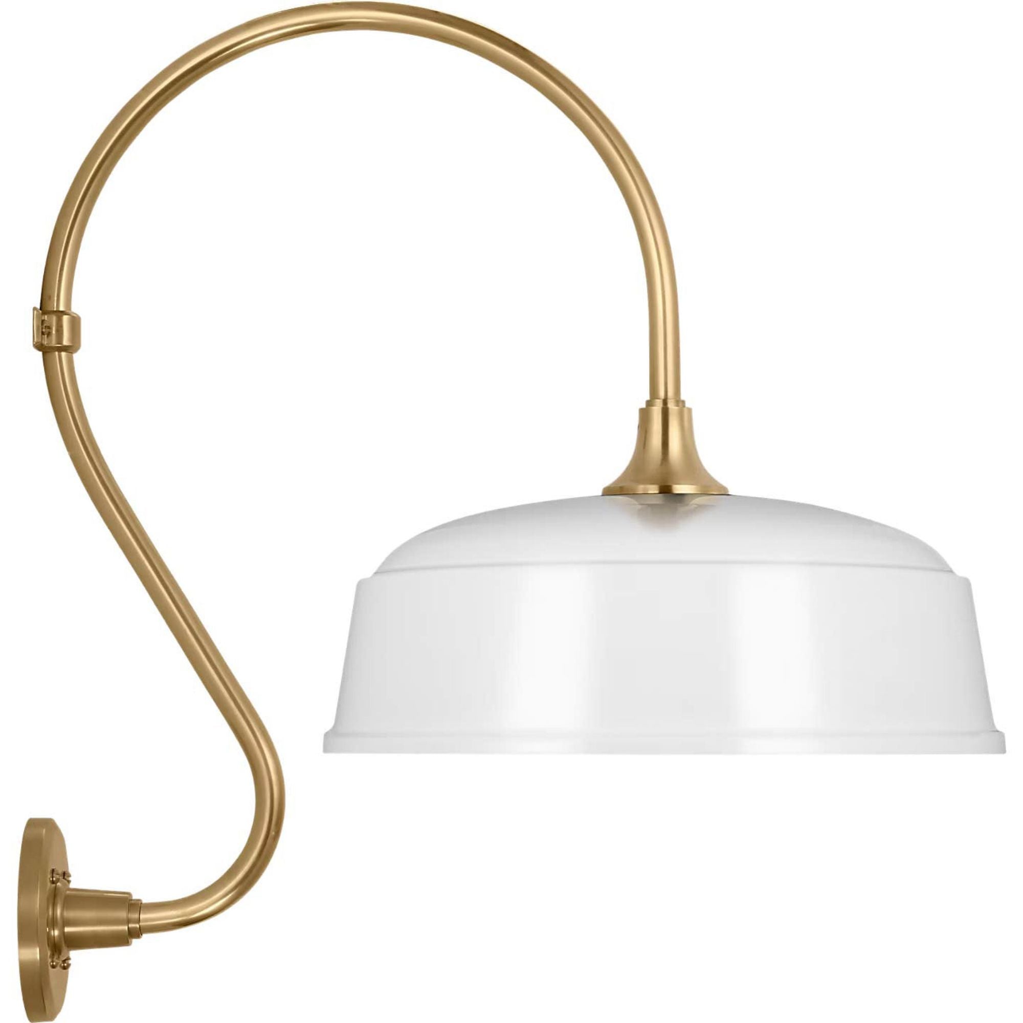 Thomas O'Brien Academy 15" Larrabee Barn Light in Hand-Rubbed Antique Brass with 16" White Rockhouse Shade W16" x H24" x E22.75"