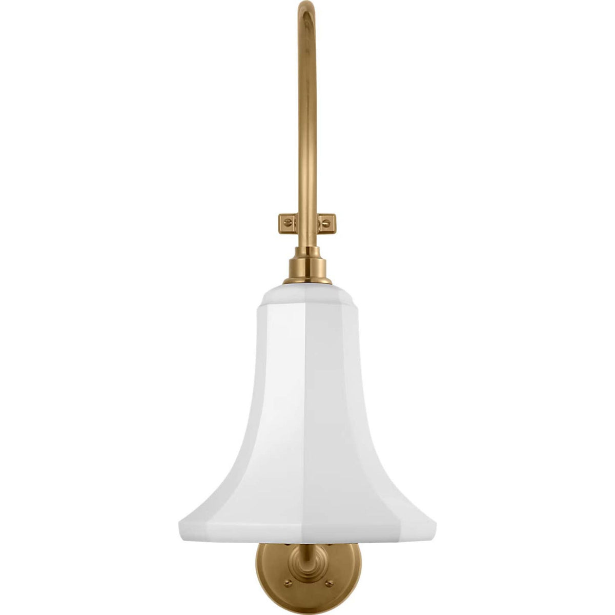 Thomas O'Brien Academy 15" Larrabee Barn Light in Hand-Rubbed Antique Brass with 9.25" White Savannah Shade W9.25" x H24" x E19.25"