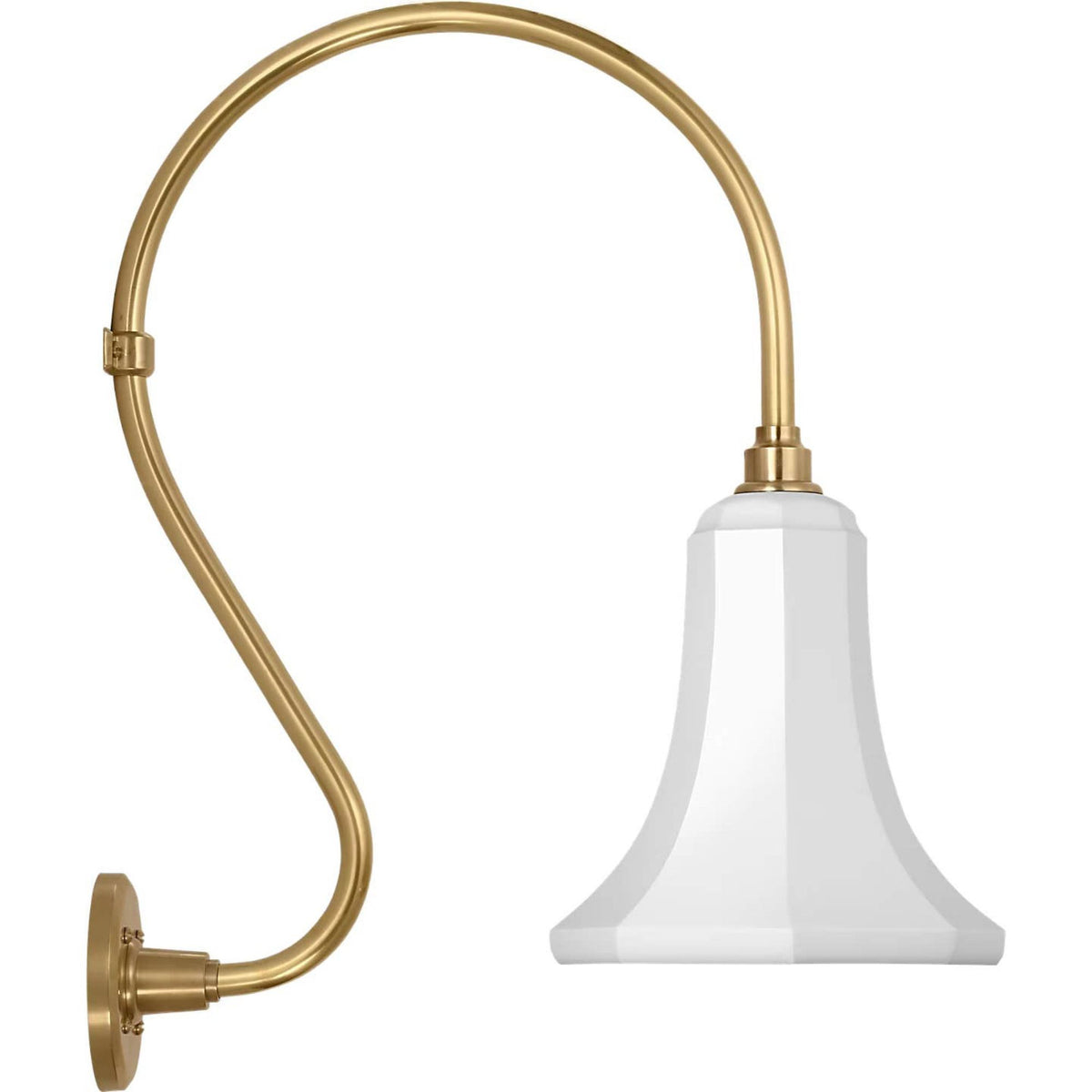 Thomas O'Brien Academy 15" Larrabee Barn Light in Hand-Rubbed Antique Brass with 9.25" White Savannah Shade W9.25" x H24" x E19.25"