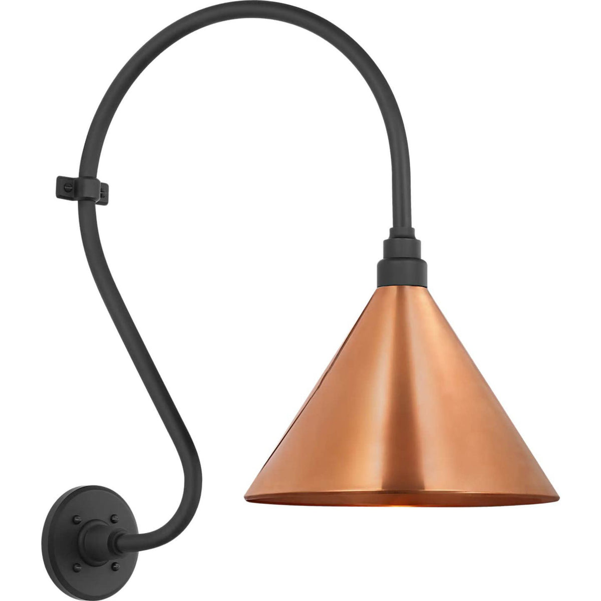 Thomas O'Brien Academy 15" Larrabee Barn Light in Matte Black with 12.5" Soft Copper Conical Savannah Shade W12.5" x H24" x E21"
