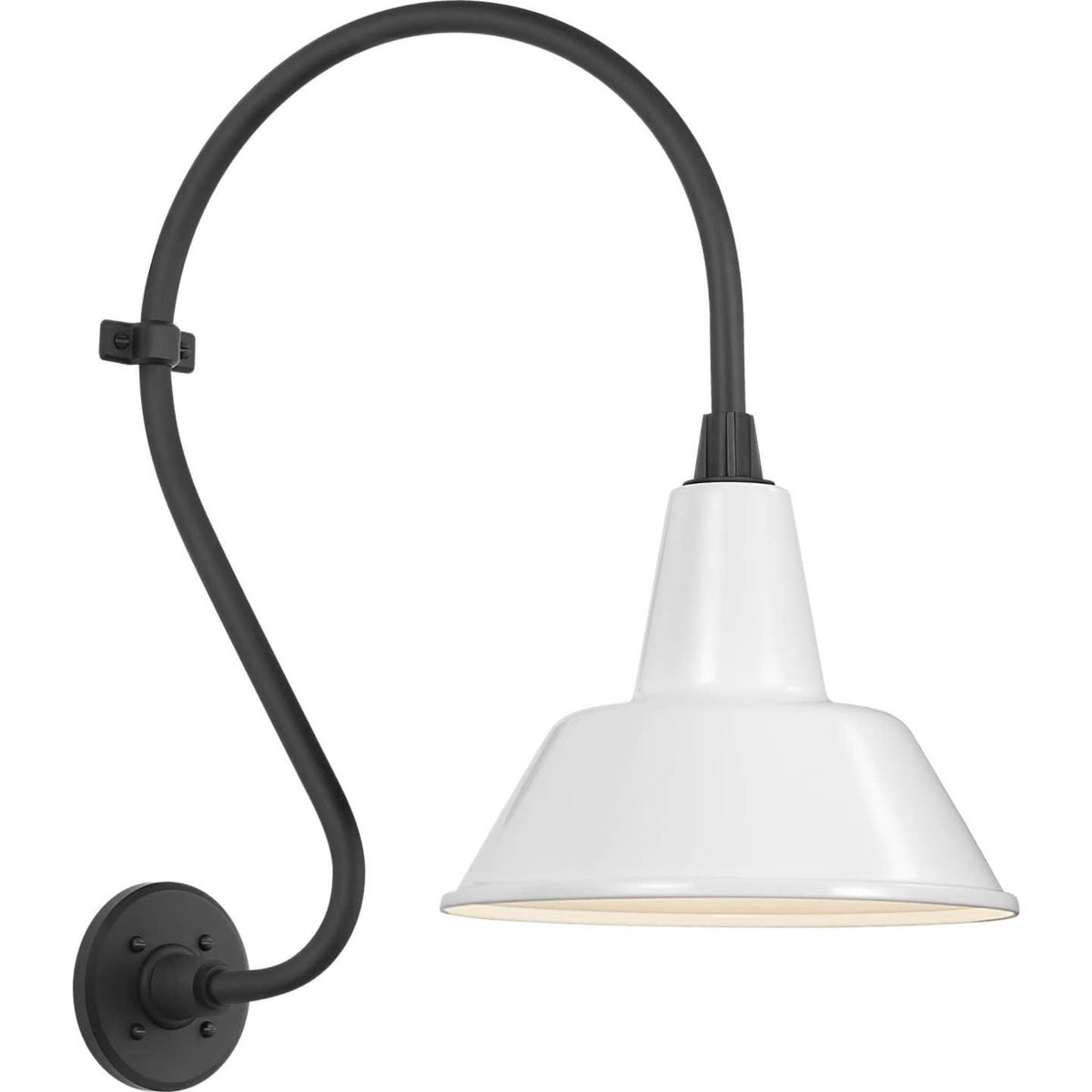 Thomas O'Brien Academy 15" Larrabee Barn Light in Matte Black with 12.5" White Bowers Shade W12.5" x H24" x E21"