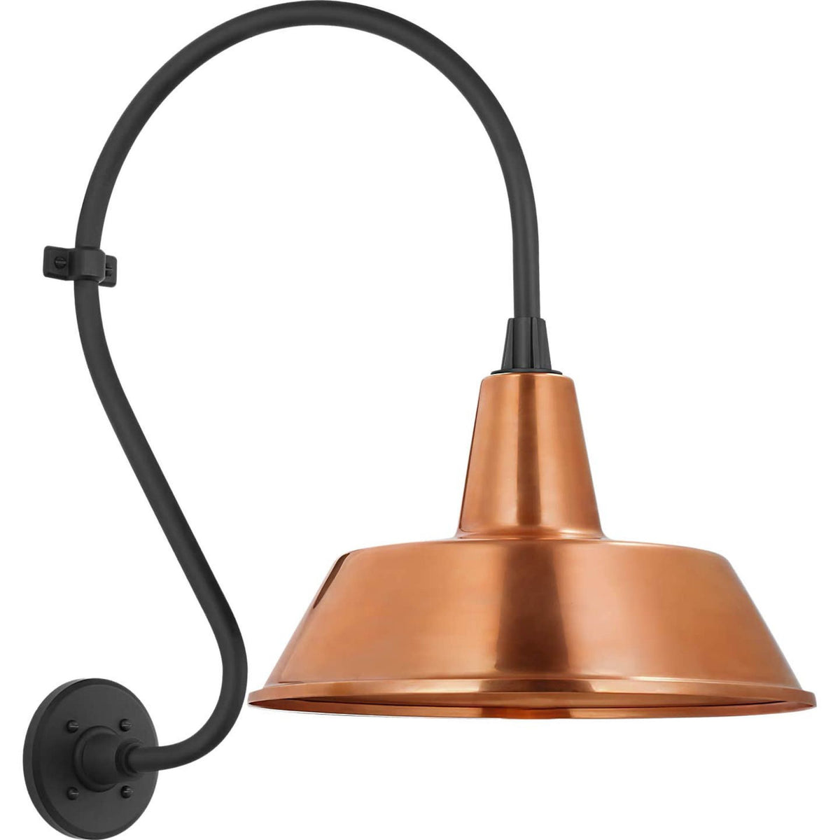 Thomas O'Brien Academy 15" Larrabee Barn Light in Matte Black with 16" Soft Copper Bowers Shade W16" x H24" x E22.75"