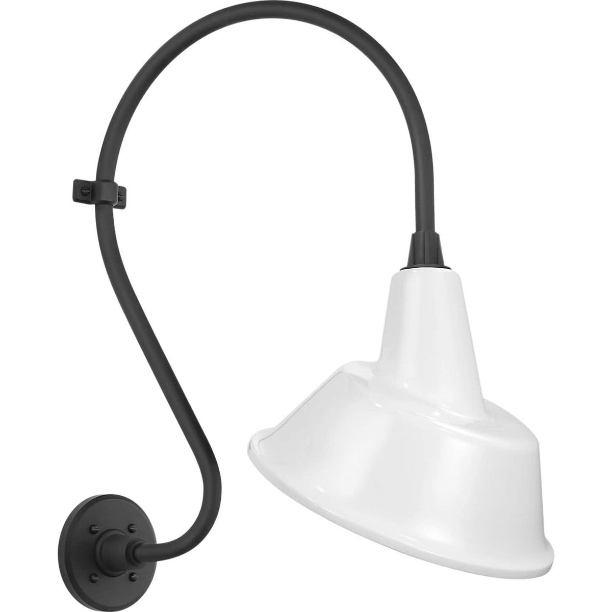 Thomas O'Brien Academy 15" Larrabee Barn Light in Matte Black with 12.5" White Tilted Bowers Shade W12.5" x H24" x E18.25"