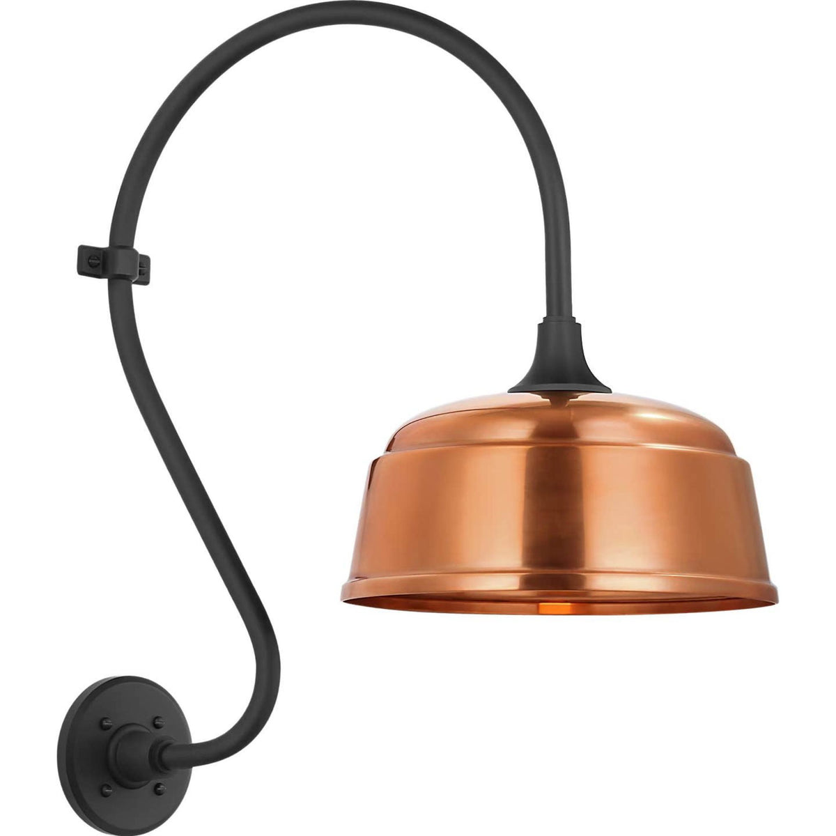 Thomas O'Brien Academy 15" Larrabee Barn Light in Matte Black with 12.5" Soft Copper Rockhouse Shade W12.5" x H24" x E21"