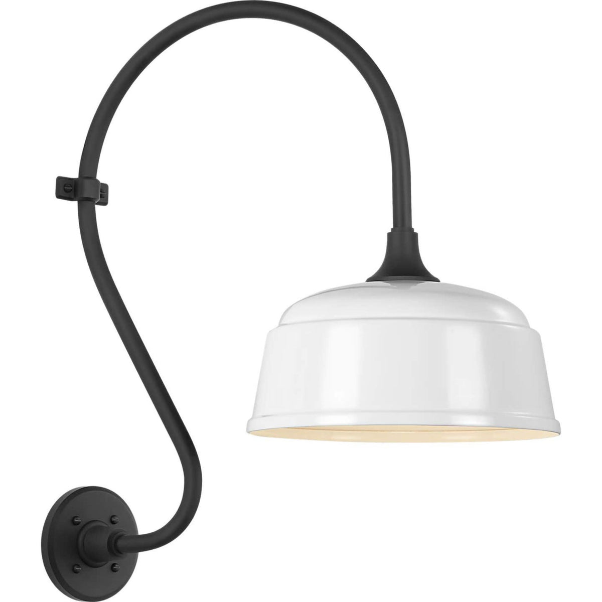 Thomas O'Brien Academy 15" Larrabee Barn Light in Matte Black with 12.5" White Rockhouse Shade W12.5" x H24" x E21"