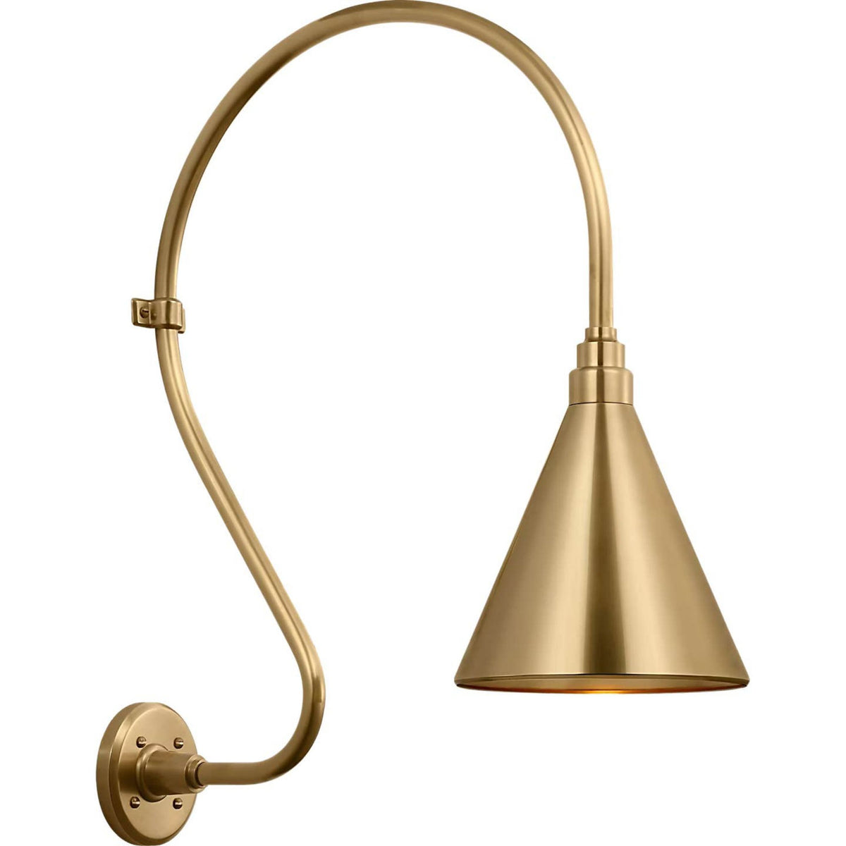 Thomas O'Brien Academy 18" Larrabee Barn Light in Hand-Rubbed Antique Brass with 9" Conical Savannah Shade W9" x H27" x E22.25"