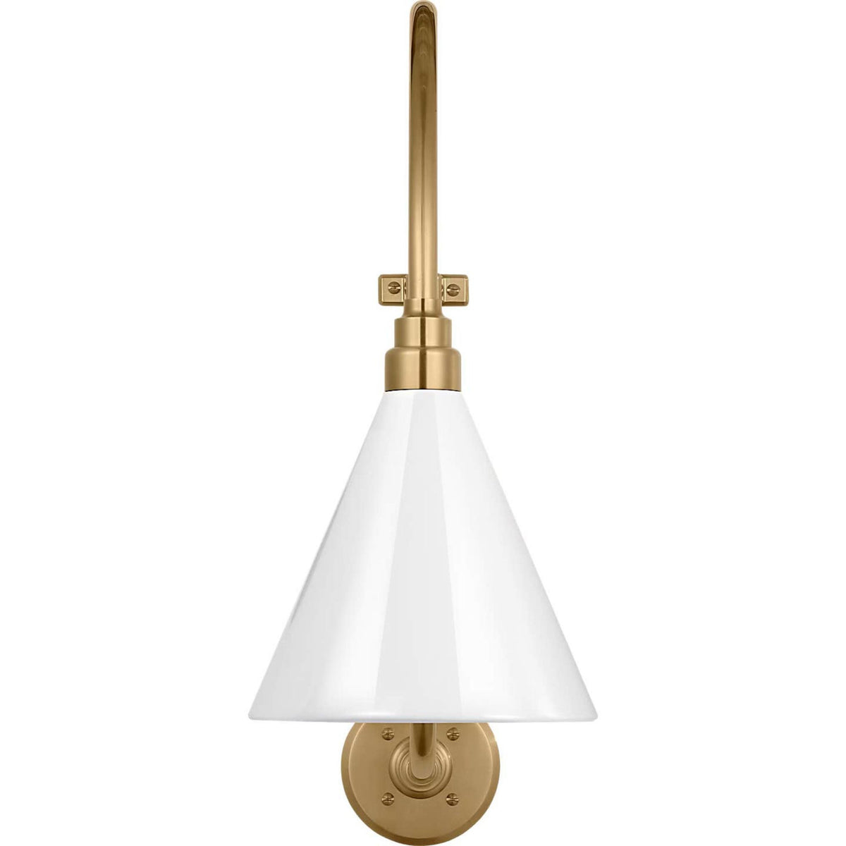 Thomas O'Brien Academy 18" Larrabee Barn Light in Hand-Rubbed Antique Brass with 9" White Conical Savannah Shade W9" x H27" x E22.25"