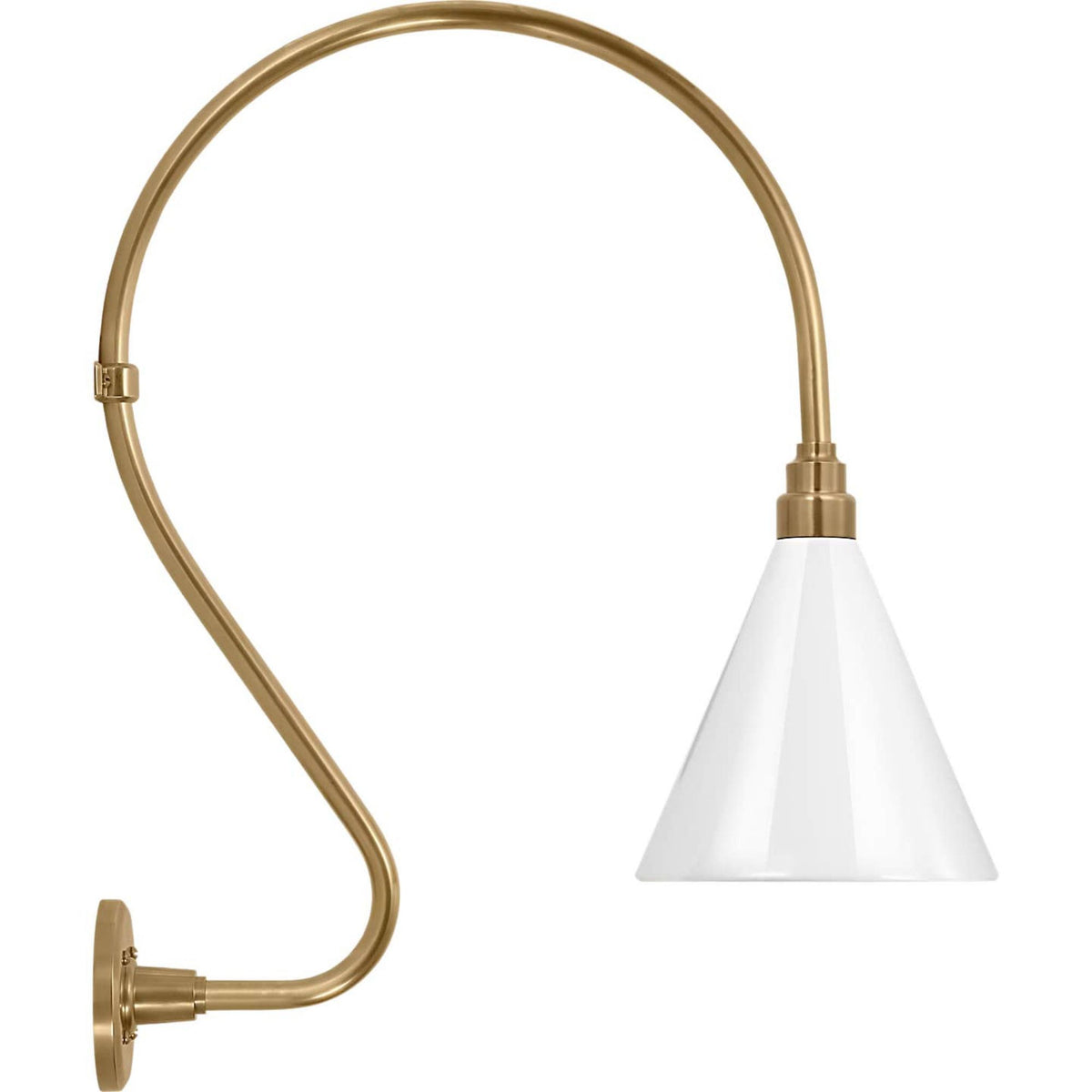 Thomas O'Brien Academy 18" Larrabee Barn Light in Hand-Rubbed Antique Brass with 9" White Conical Savannah Shade W9" x H27" x E22.25"