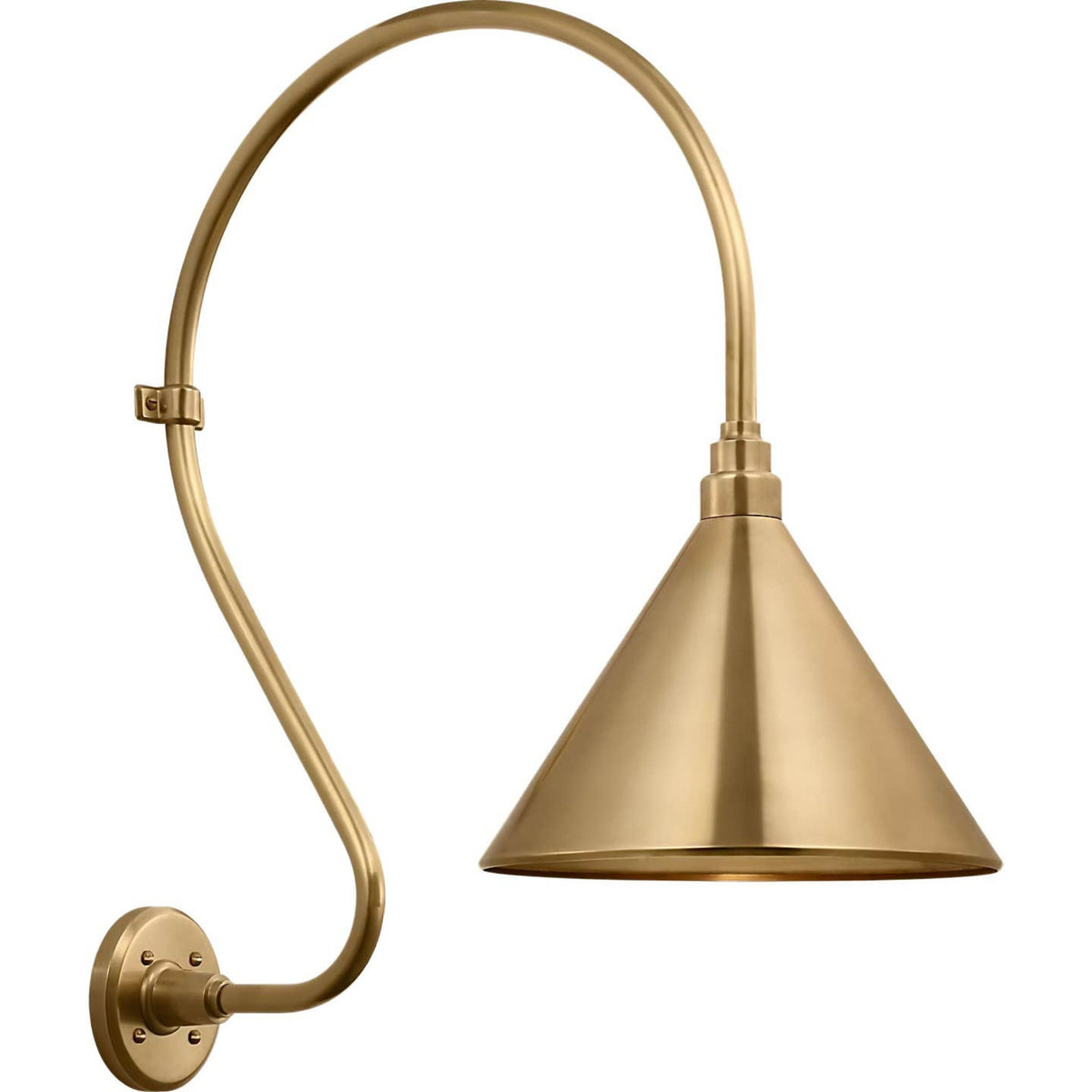 Thomas O'Brien Academy 18" Larrabee Barn Light in Hand-Rubbed Antique Brass with 12.5" Conical Savannah Shade W12.5" x H27" x E24"