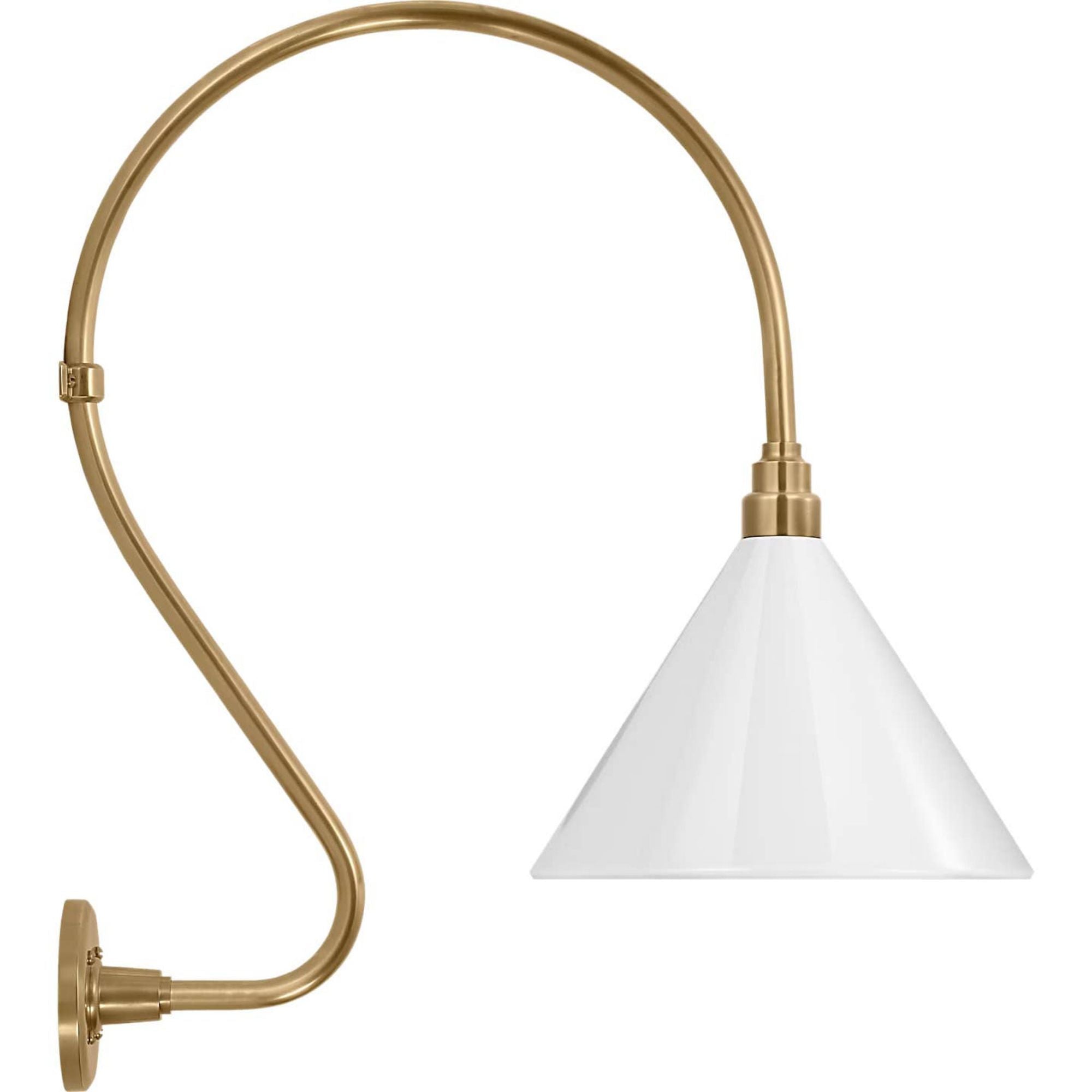 Thomas O'Brien Academy 18" Larrabee Barn Light in Hand-Rubbed Antique Brass with 12.5" White Conical Savannah Shade W12.5" x H27" x E24"