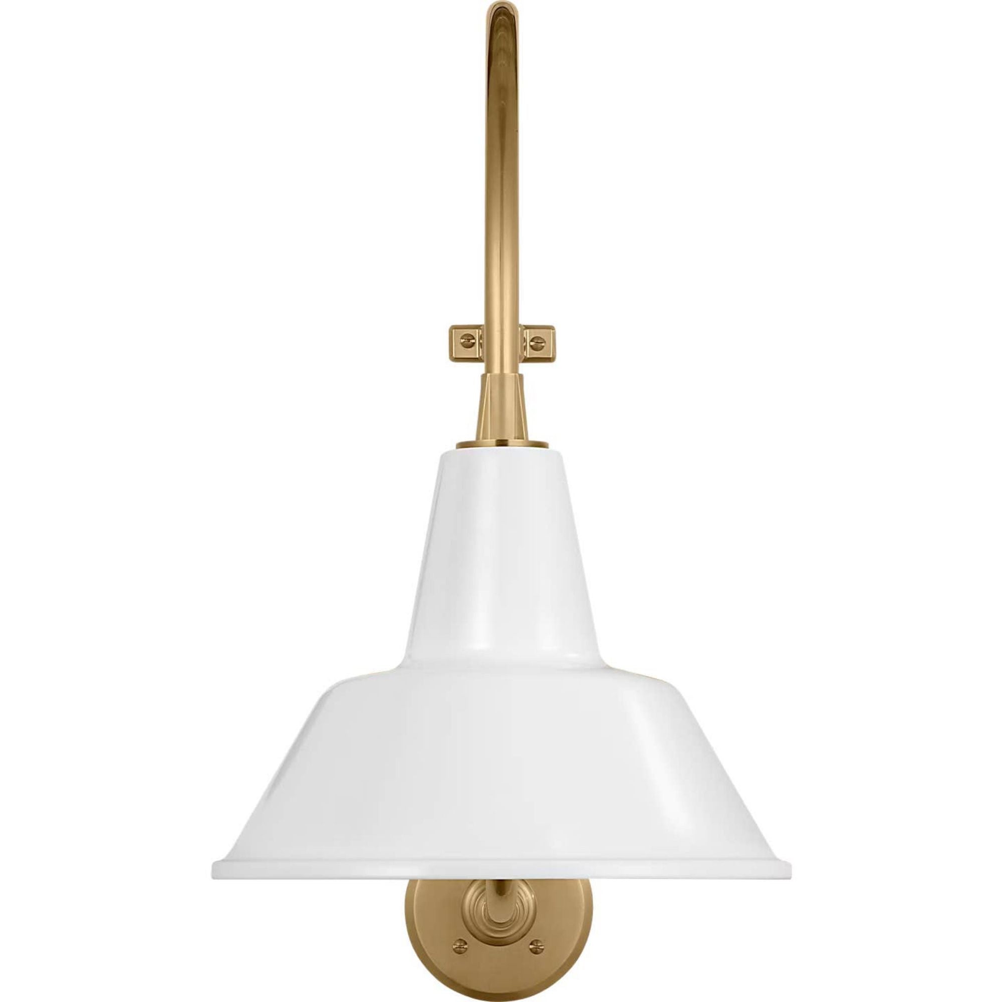 Thomas O'Brien Academy 18" Larrabee Barn Light in Hand-Rubbed Antique Brass with 12.5" White Bowers Shade W12.5" x H27" x E24"