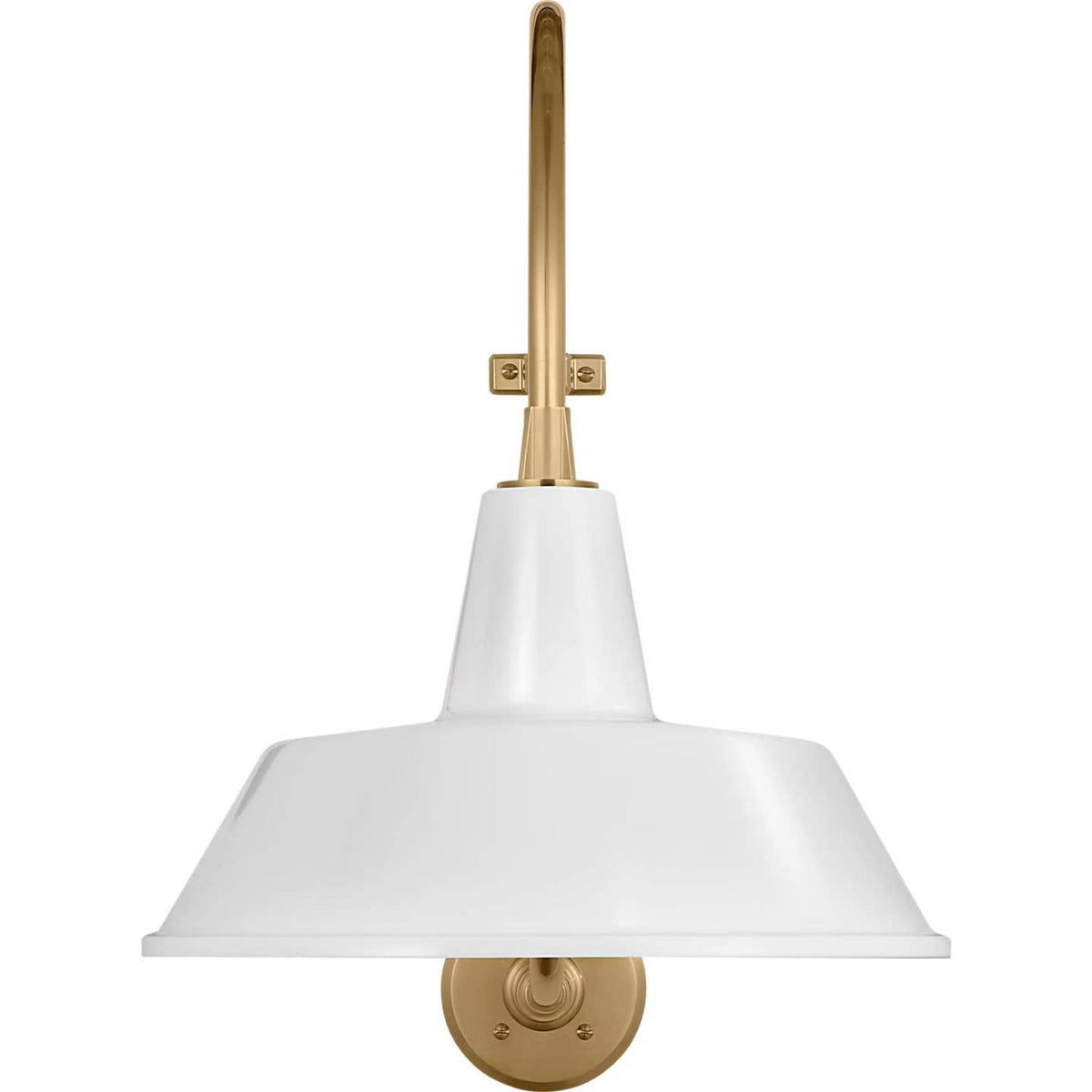 Thomas O'Brien Academy 18" Larrabee Barn Light in Hand-Rubbed Antique Brass with 16" White Bowers Shade W16" x H27" x E25.75"