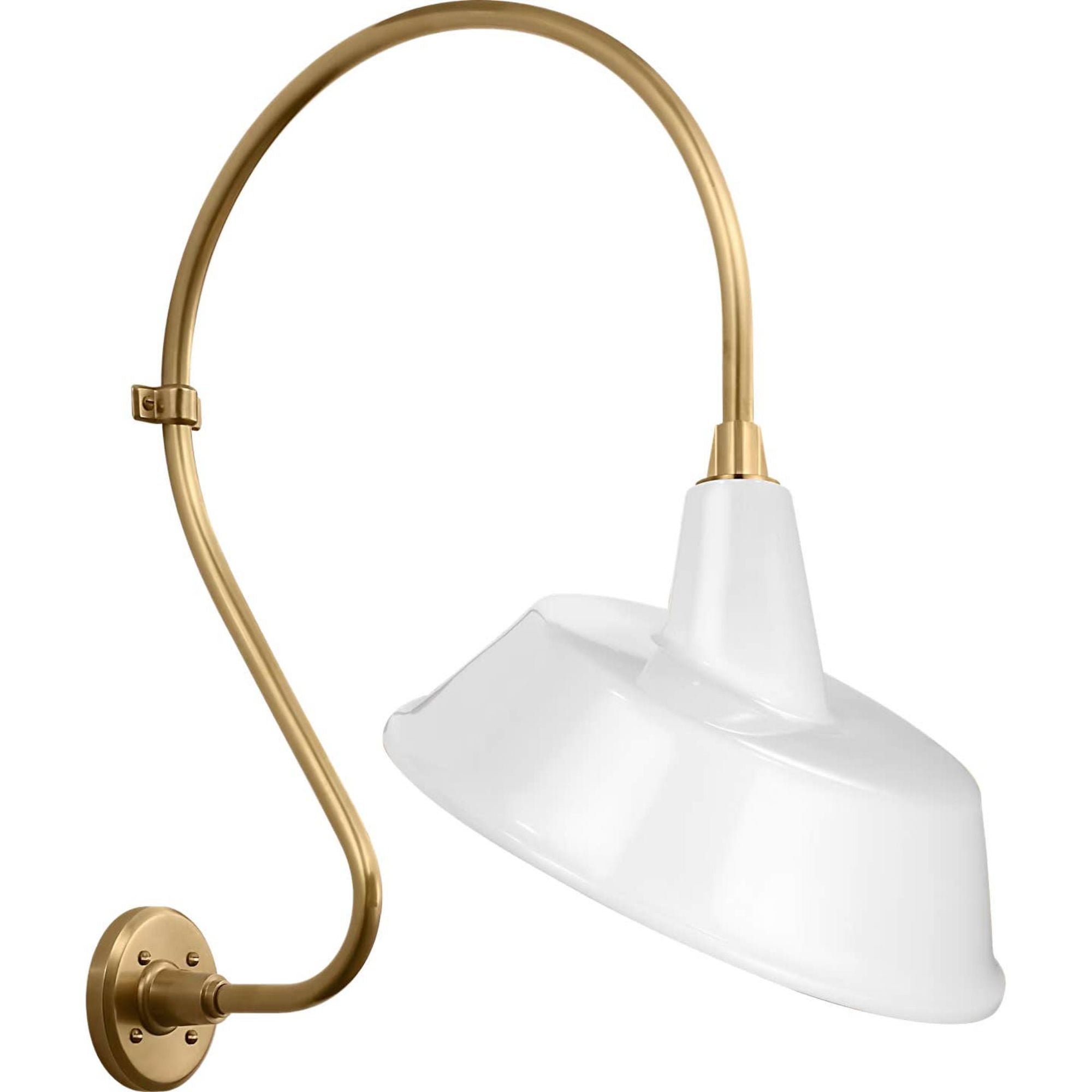 Thomas O'Brien Academy 18" Larrabee Barn Light in Hand-Rubbed Antique Brass with 16" White Tilted Bowers Shade W16" x H27" x E22.75"