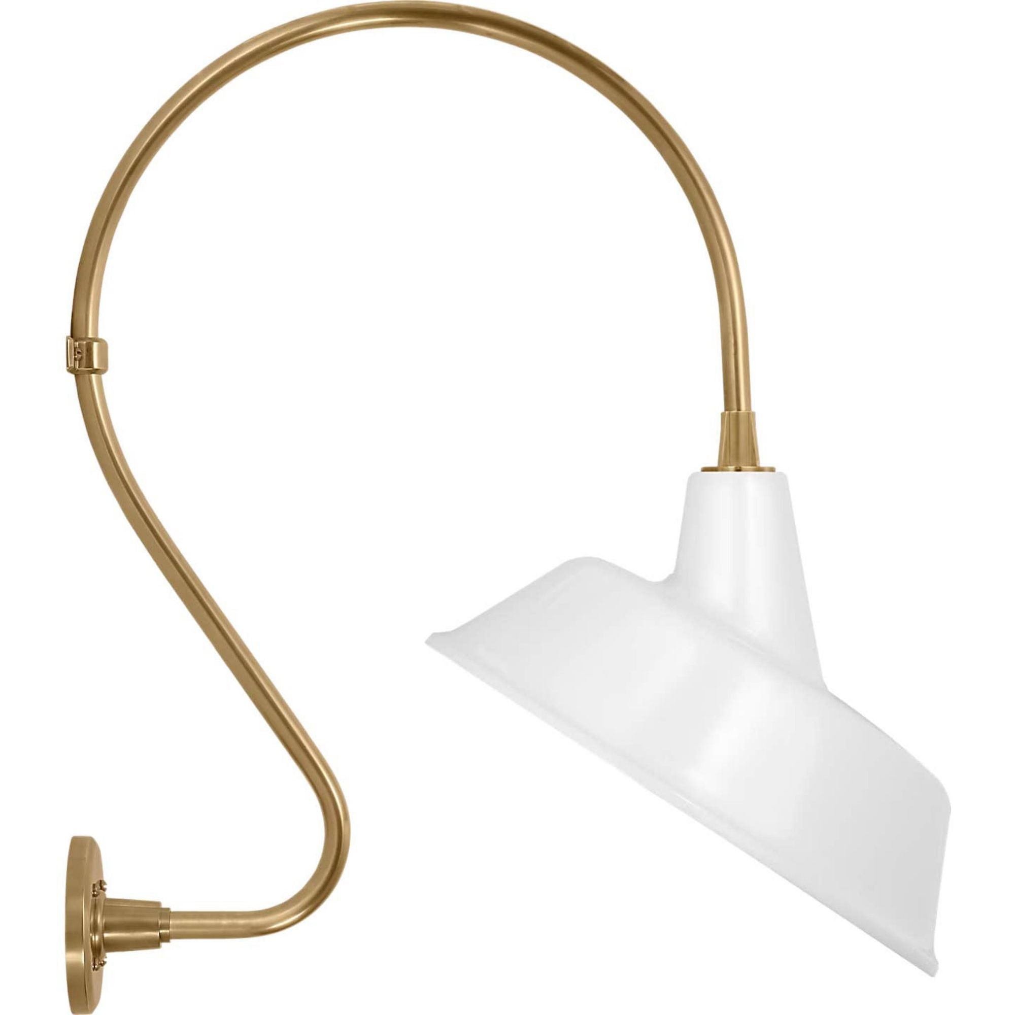Thomas O'Brien Academy 18" Larrabee Barn Light in Hand-Rubbed Antique Brass with 16" White Tilted Bowers Shade W16" x H27" x E22.75"