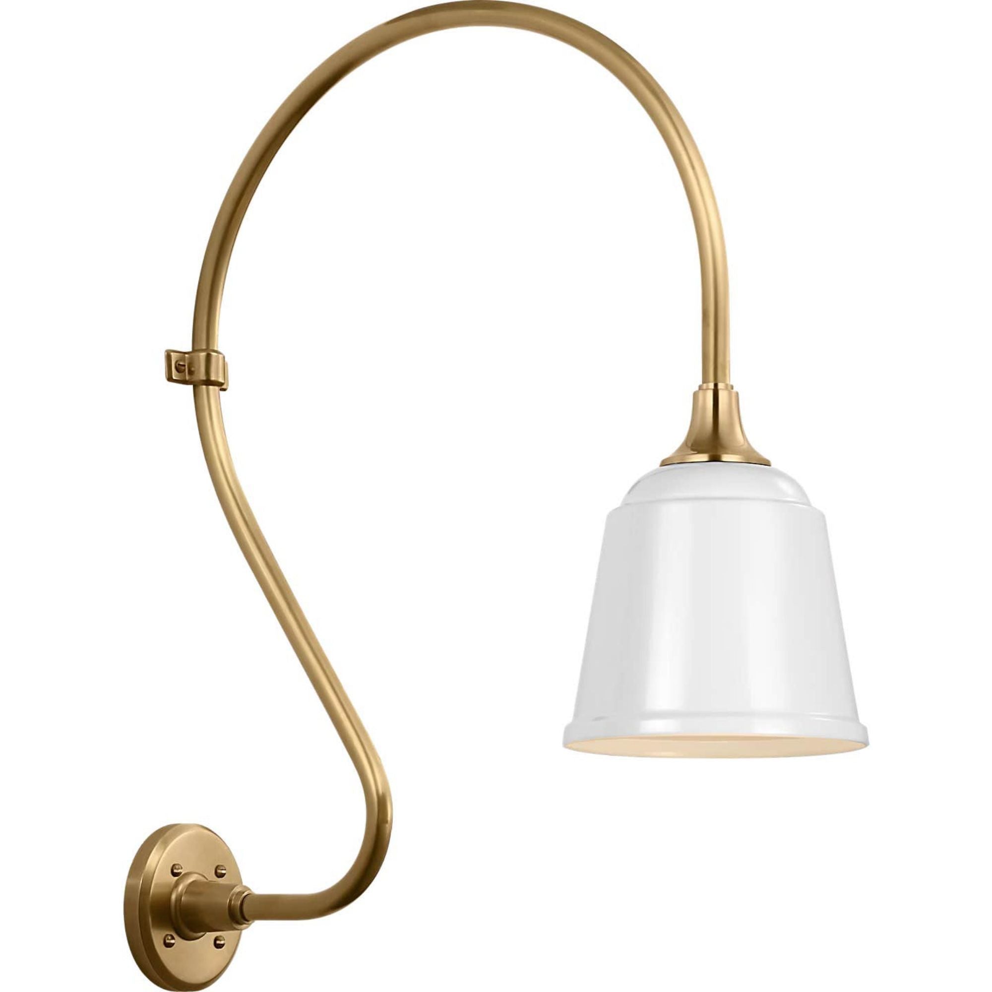 Thomas O'Brien Academy 18" Larrabee Barn Light in Hand-Rubbed Antique Brass with 8" White Rockhouse Shade W8" x H27" x E21.5"